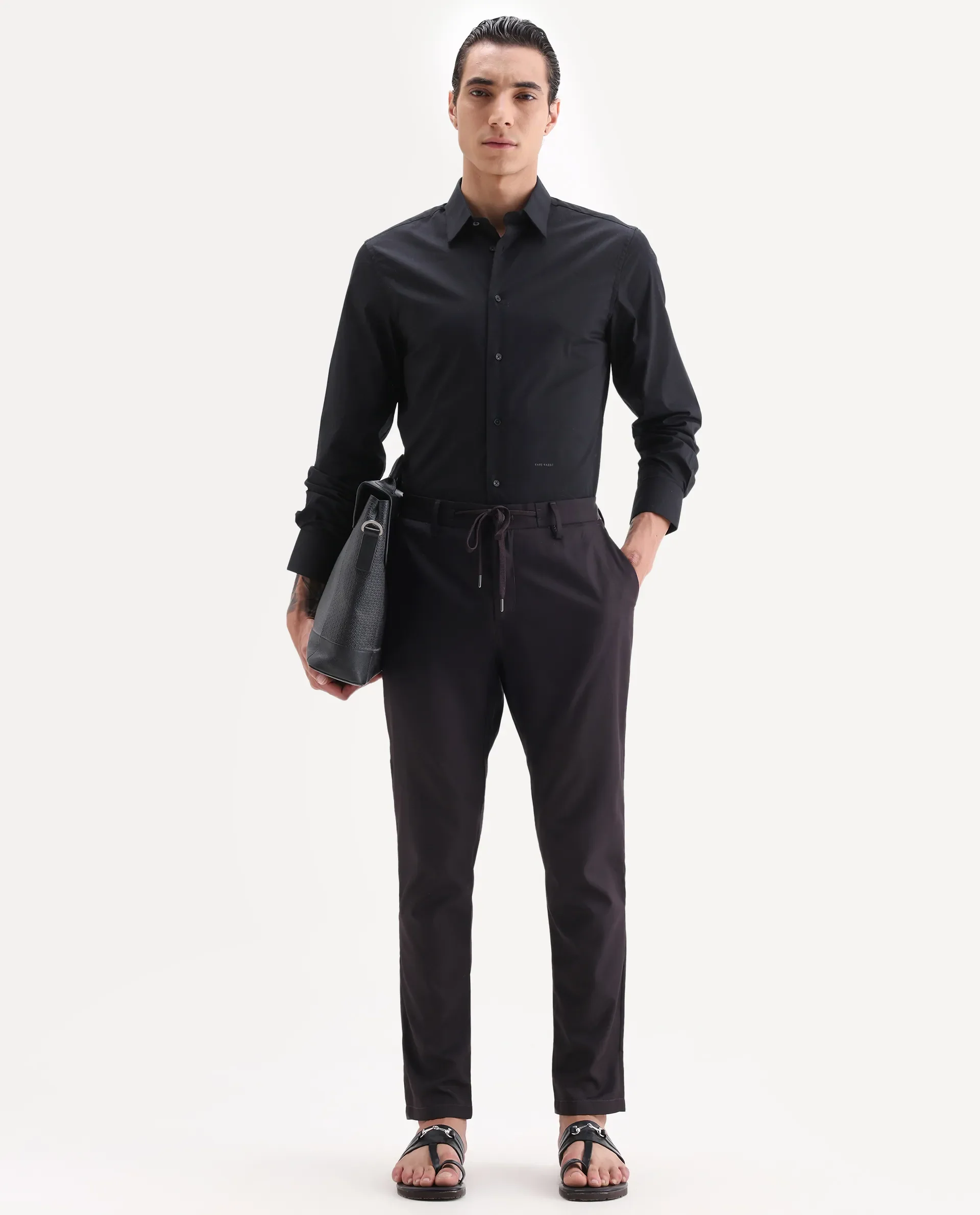 Rare Rabbit Men's Nimb Dark Maroon Polyester Fabric Drawstring And Button Closure Regular Fit Solid Trousers