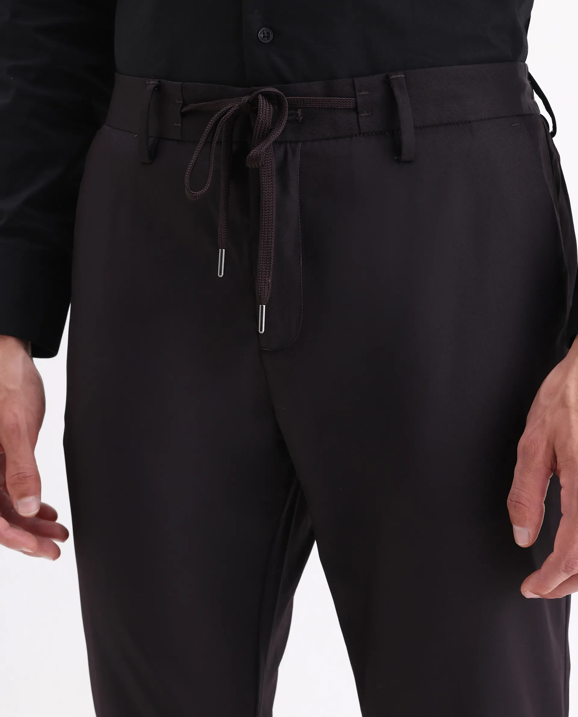 Rare Rabbit Men's Nimb Dark Maroon Polyester Fabric Drawstring And Button Closure Regular Fit Solid Trousers - Image 3