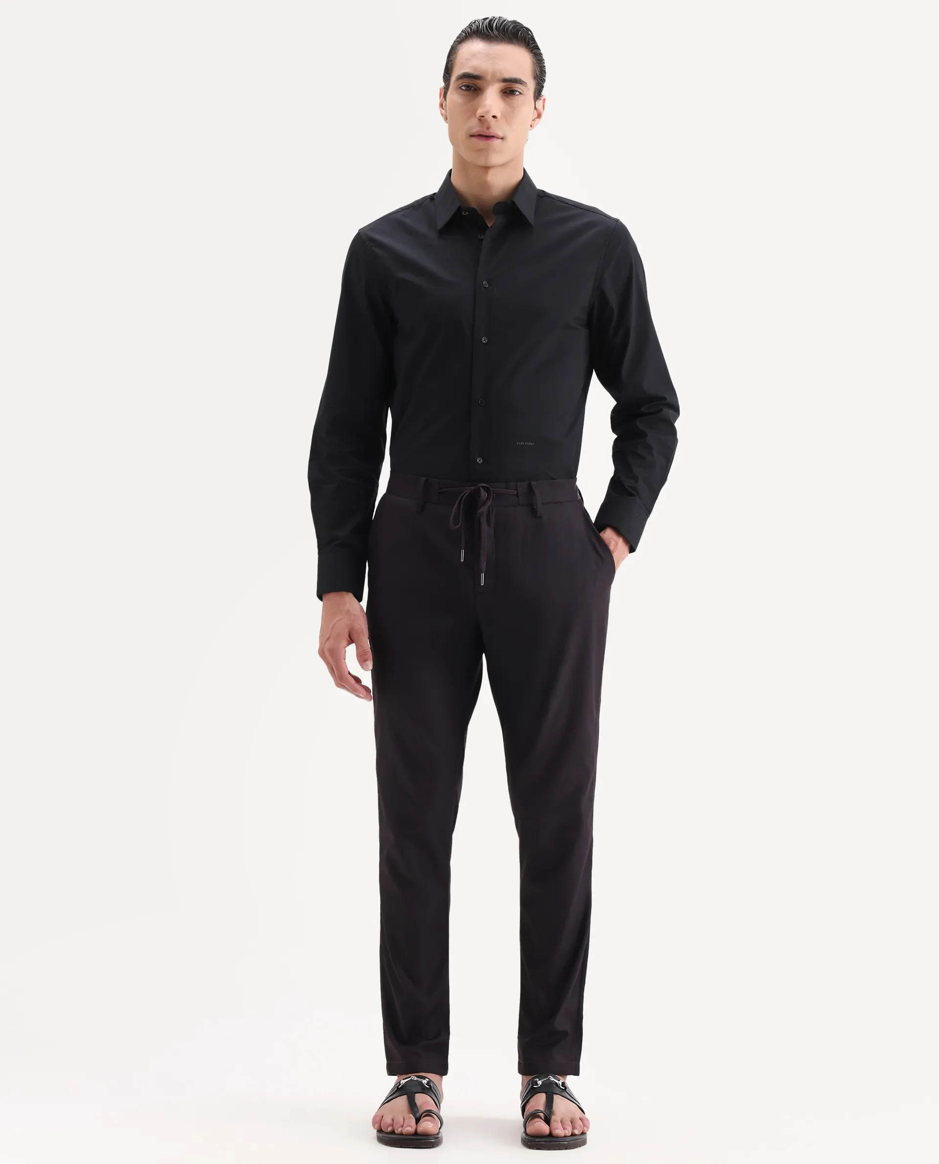 Rare Rabbit Men's Nimb Dark Maroon Polyester Fabric Drawstring And Button Closure Regular Fit Solid Trousers - Image 4