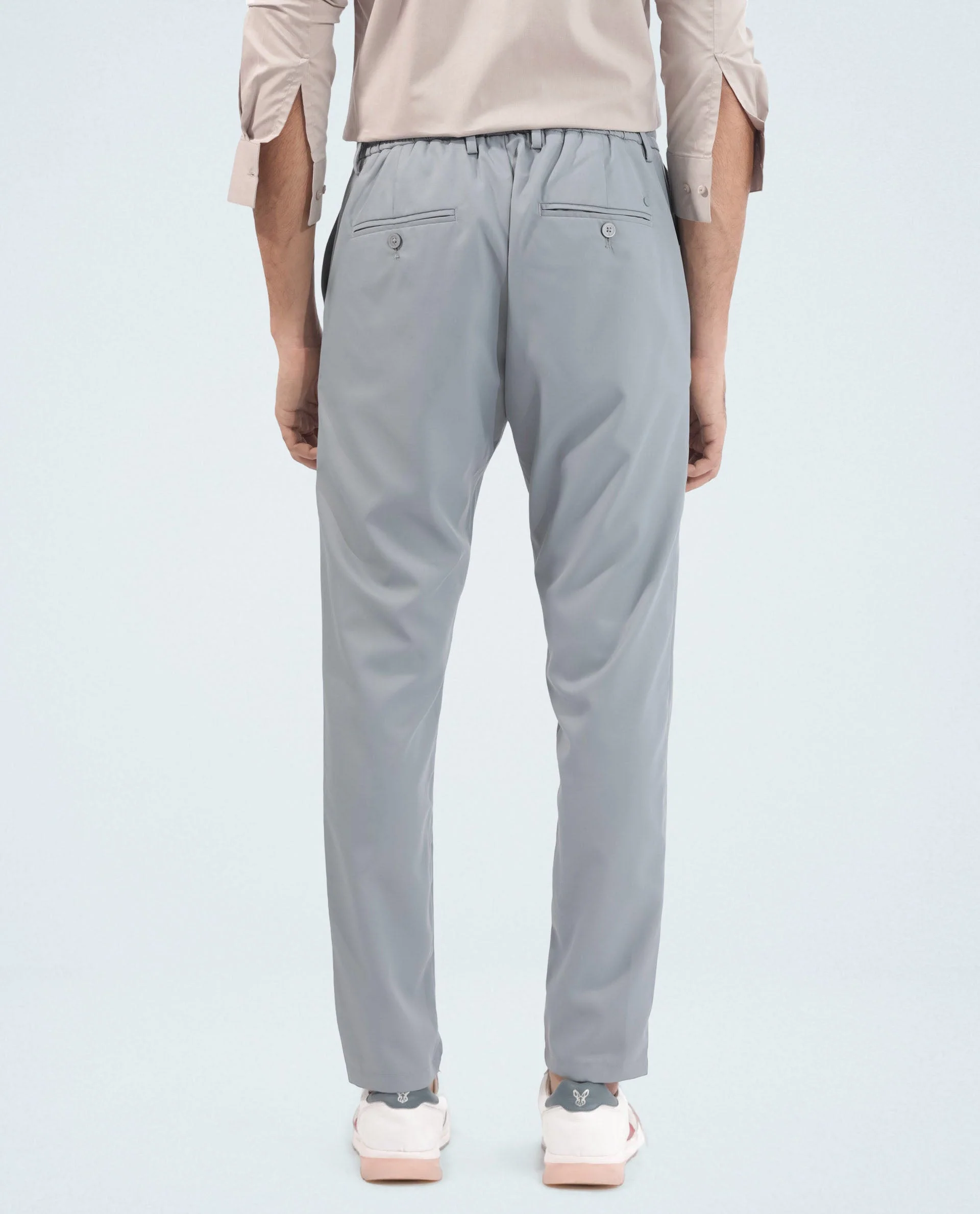 Rare Rabbit Men's Nimb Dusky Blue Polyester Fabric Drawstring And Button Closure High Rise Regular Fit Solid Trousers - Image 7