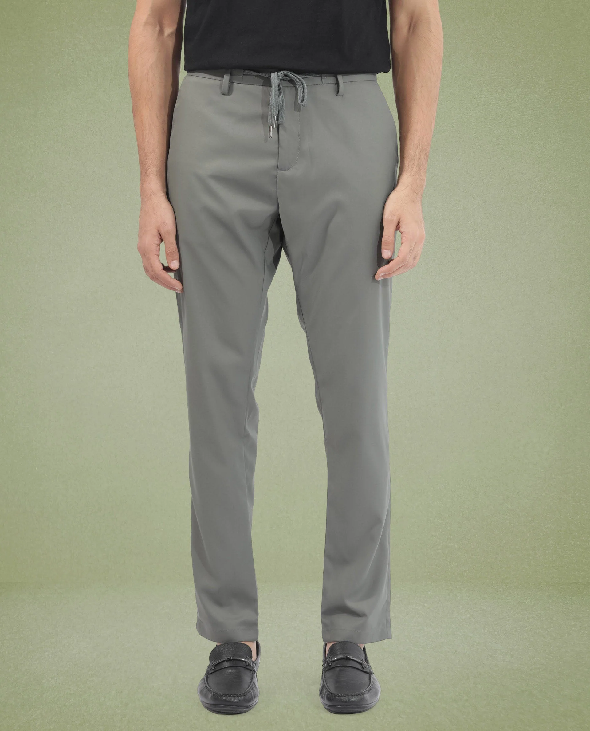 Rare Rabbit Men's Nimb Dusky Green Polyester Fabric Drawstring And Button Closure High Rise Regular Fit Solid Trousers - Image 4