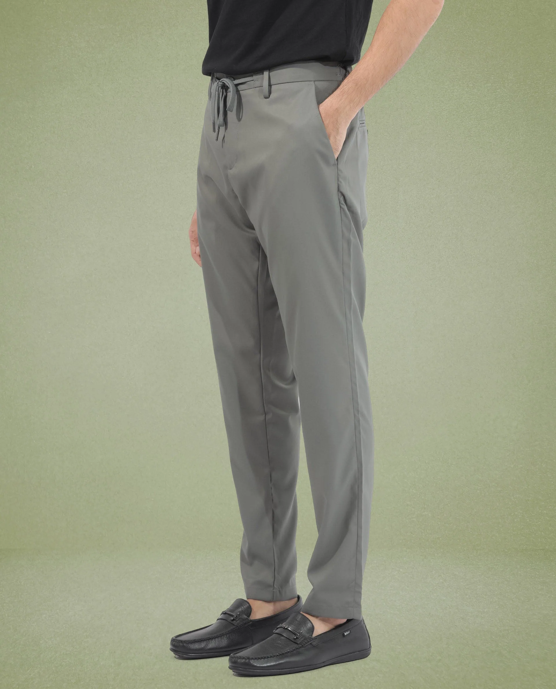 Rare Rabbit Men's Nimb Dusky Green Polyester Fabric Drawstring And Button Closure High Rise Regular Fit Solid Trousers - Image 5