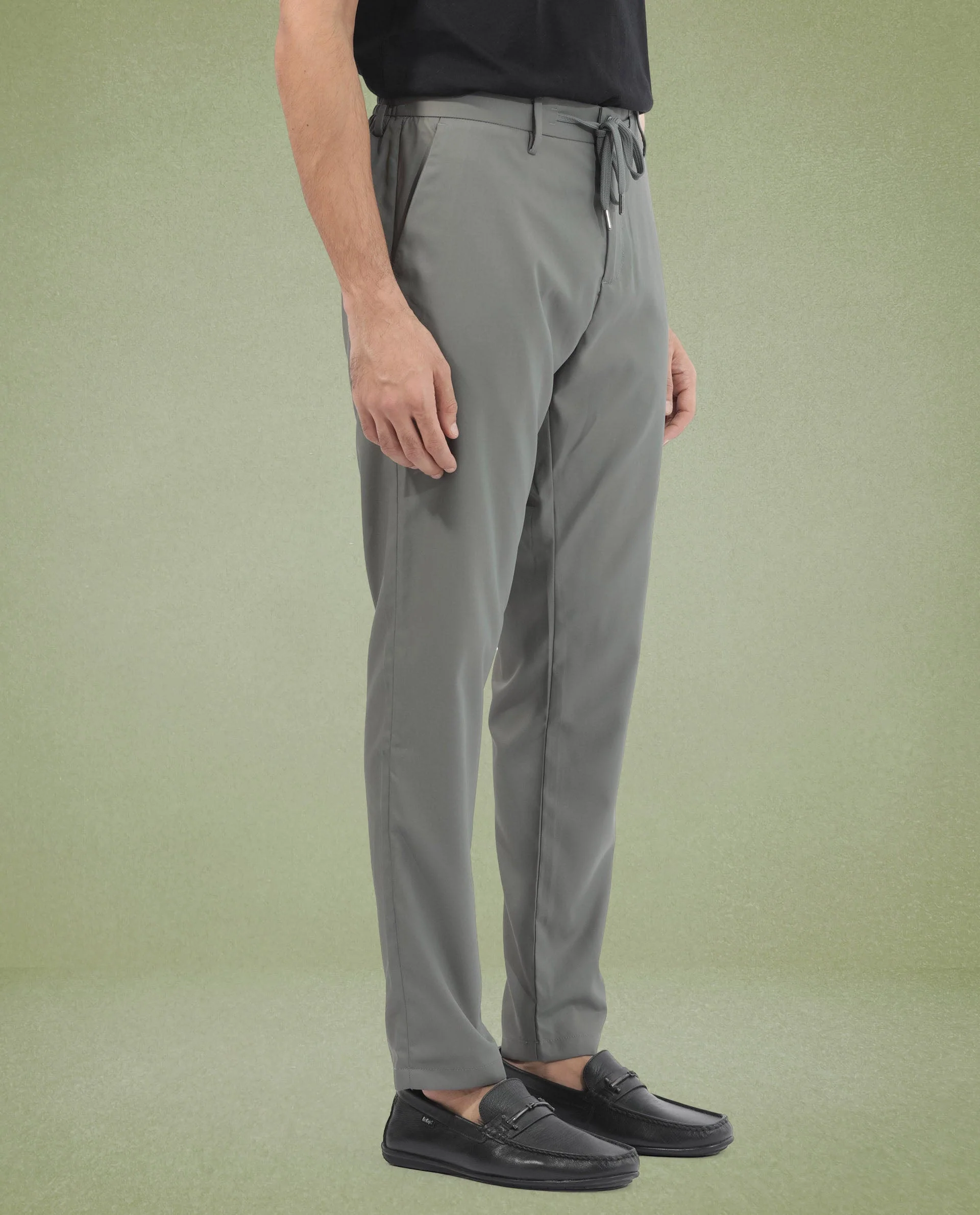 Rare Rabbit Men's Nimb Dusky Green Polyester Fabric Drawstring And Button Closure High Rise Regular Fit Solid Trousers - Image 6