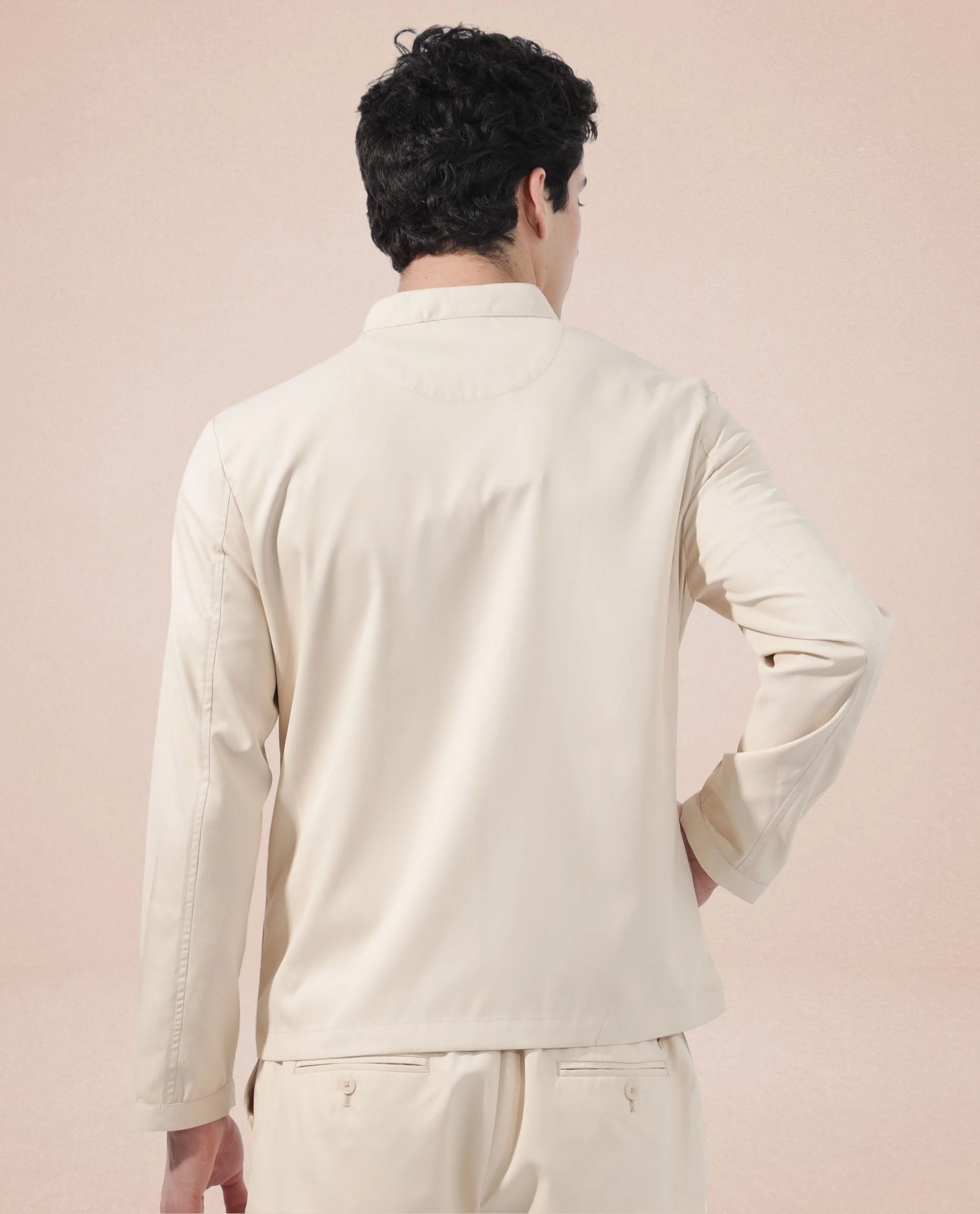 Rare Rabbit Men's Nimbus Beige Plain Mandarin Collar Smart Twill Jacket - Image 10