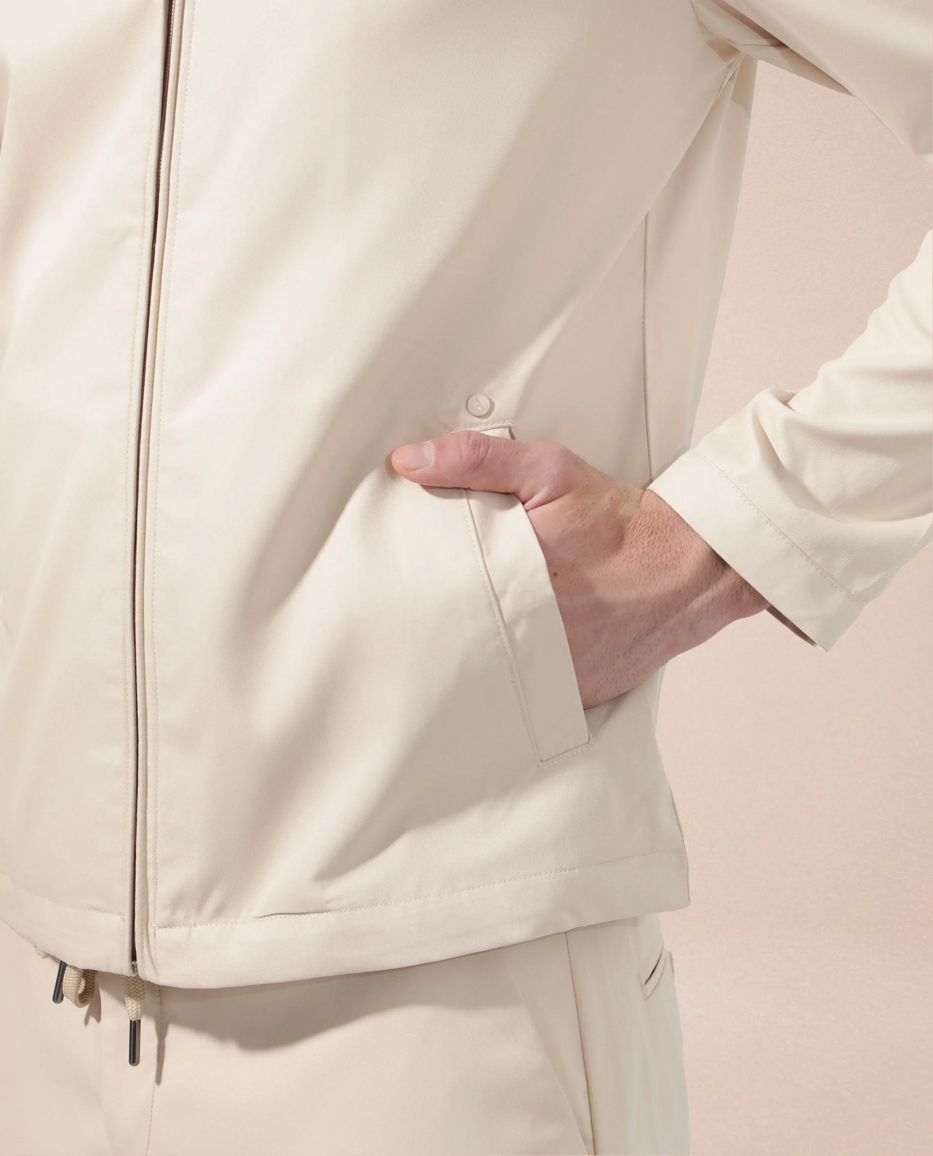 Rare Rabbit Men's Nimbus Beige Plain Mandarin Collar Smart Twill Jacket - Image 6
