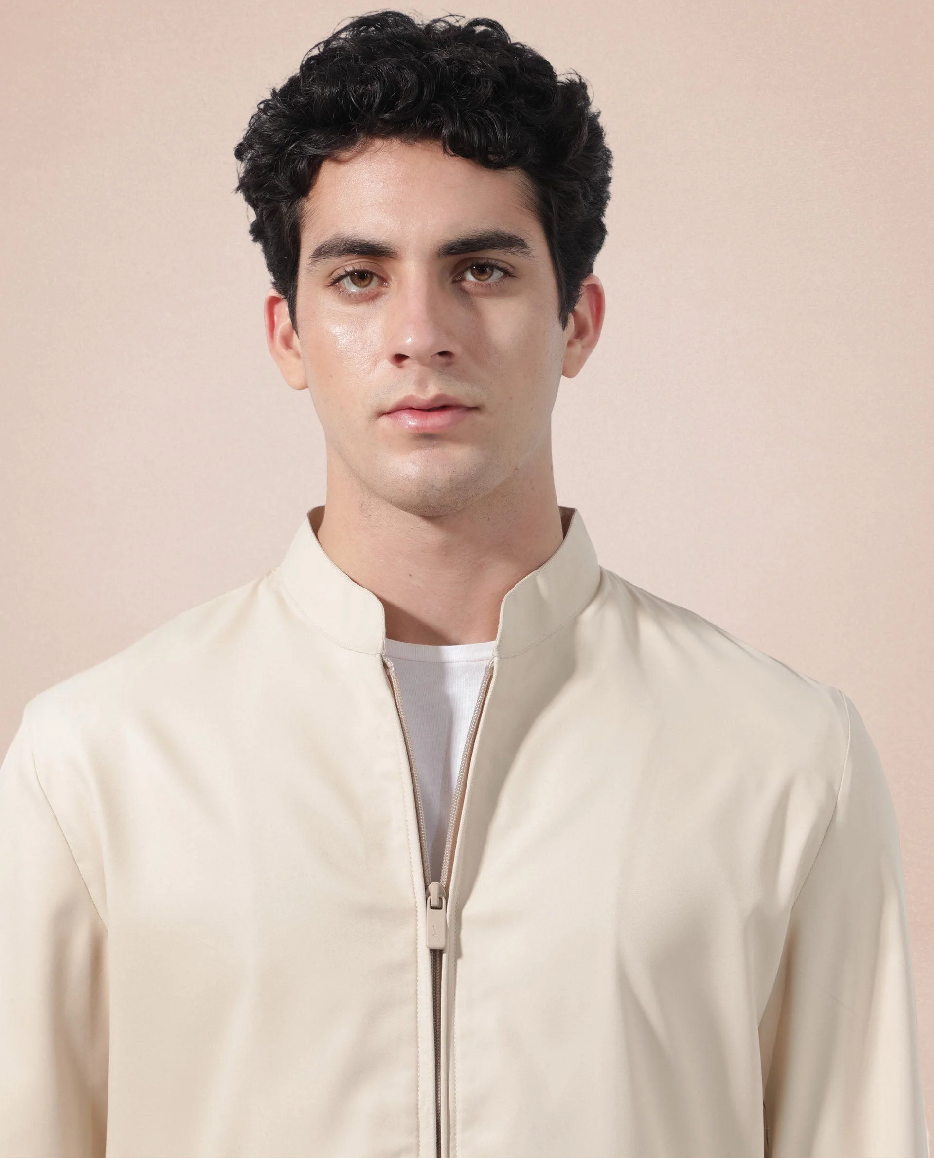 Rare Rabbit Men's Nimbus Beige Plain Mandarin Collar Smart Twill Jacket - Image 8