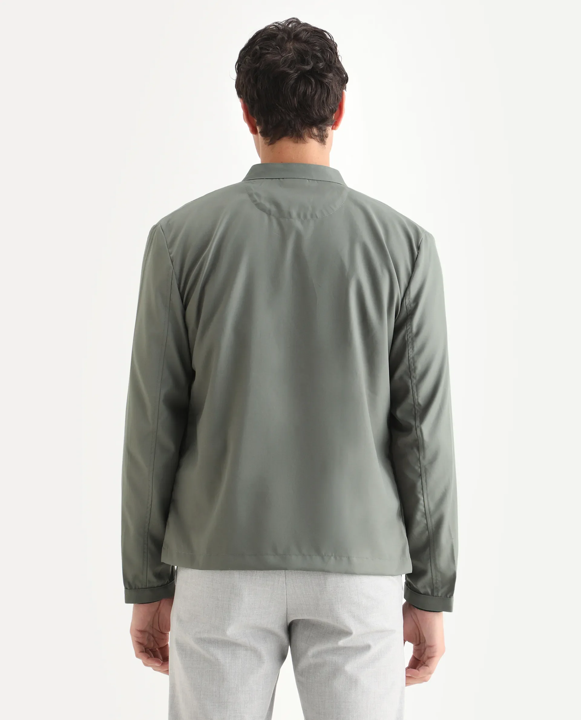 Rare Rabbit Mens Nimbus Dusky Green Jacket Cuffed Sleeve Mandarin Collar Solid - Image 7