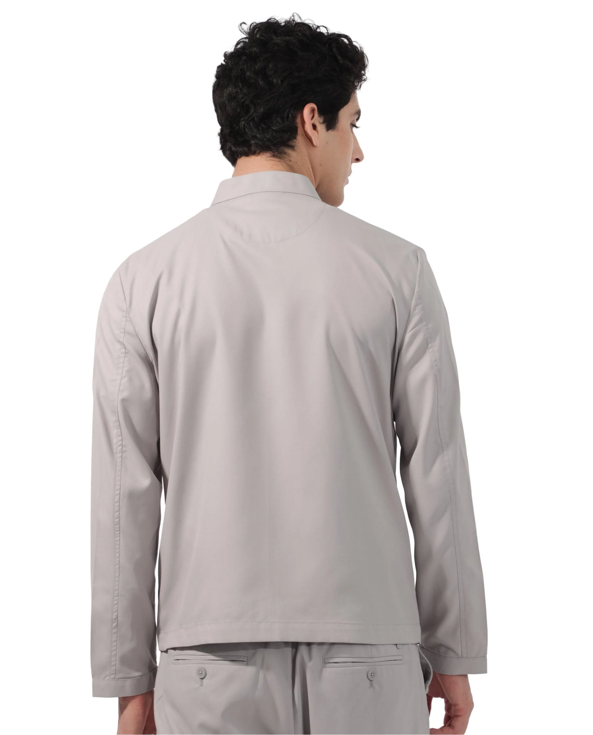 Rare Rabbit Men's Nimbus Light Grey Plain Mandarin Collar Smart Twill Jacket - Image 10