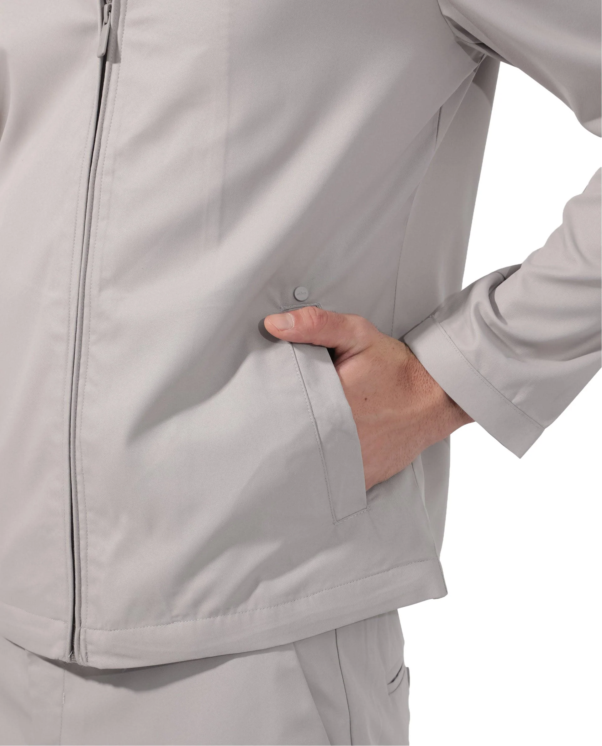 Rare Rabbit Men's Nimbus Light Grey Plain Mandarin Collar Smart Twill Jacket - Image 5