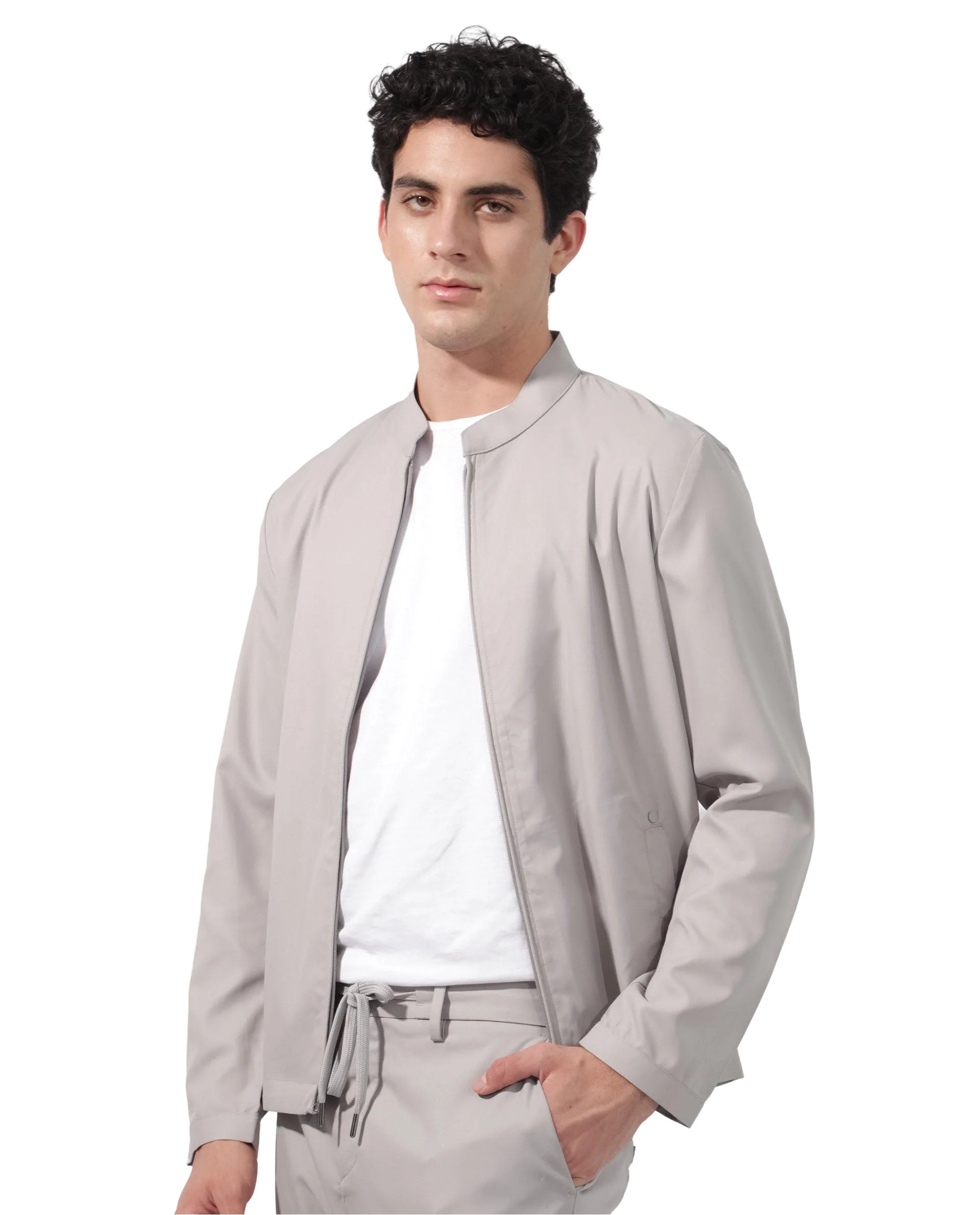 Rare Rabbit Men's Nimbus Light Grey Plain Mandarin Collar Smart Twill Jacket - Image 6