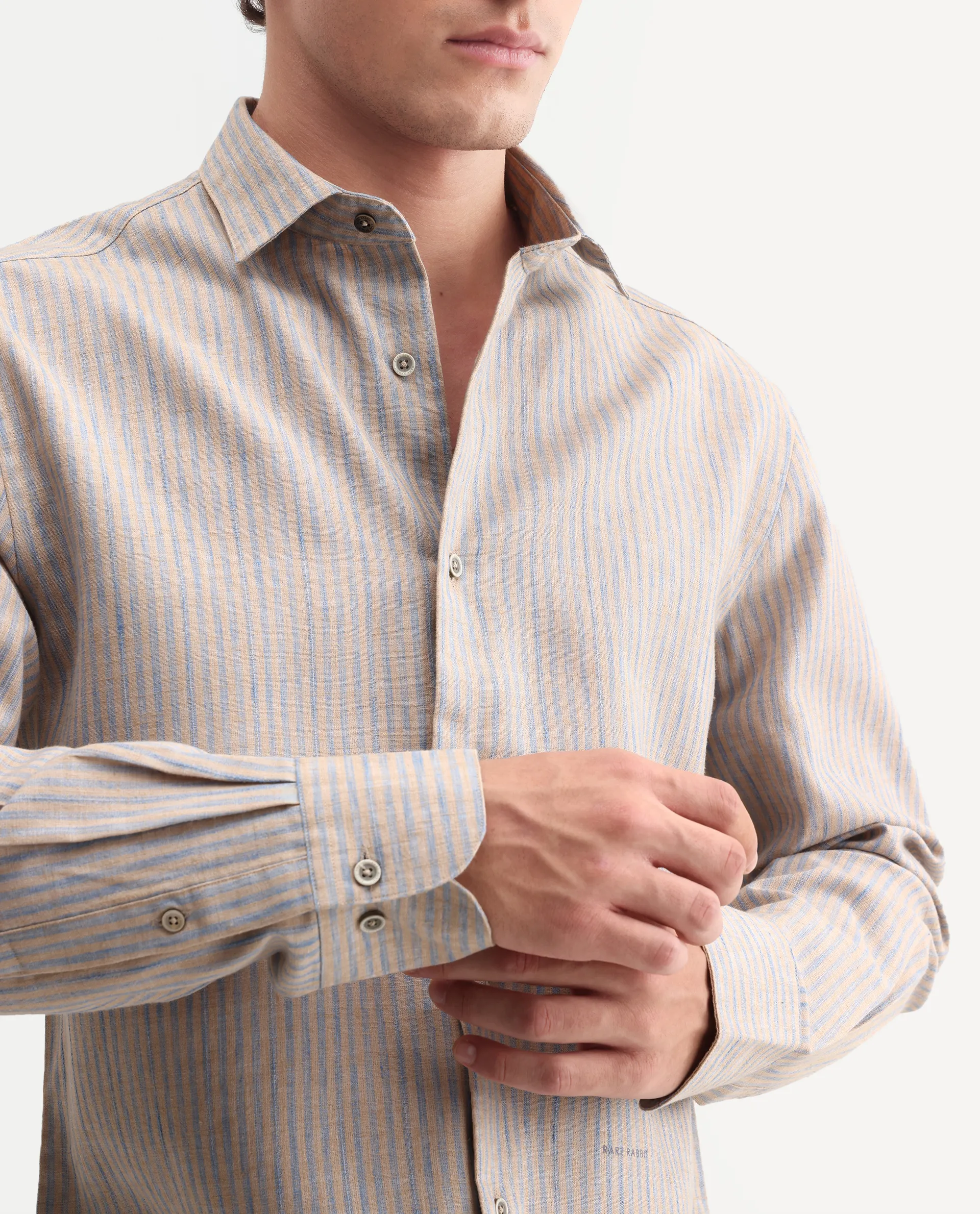 Rare Rabbit Men's Nimrod Flouroscent Blue Polyester Blend Fabric Full Sleeve Regular Fit Striped Shirt - Image 3