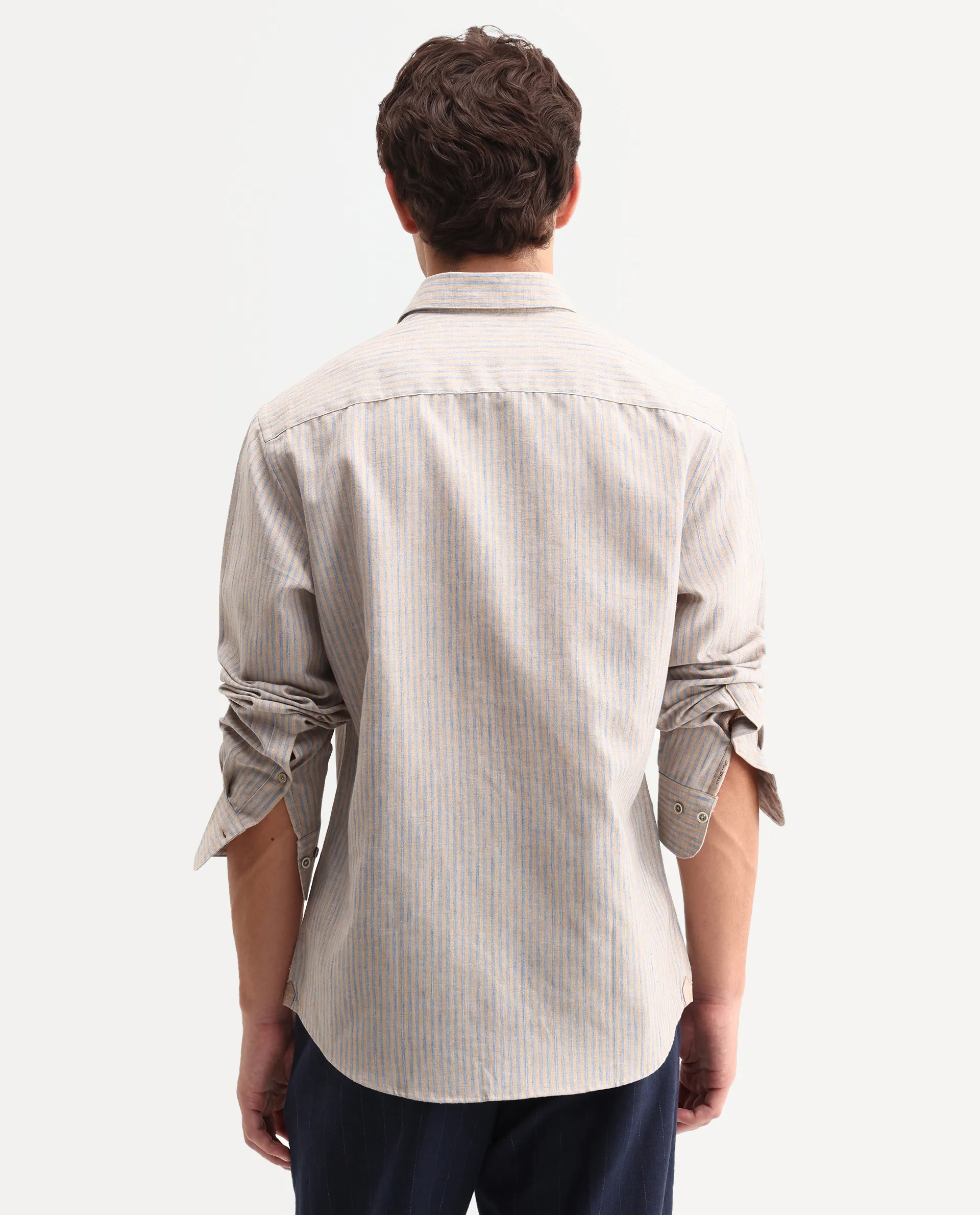 Rare Rabbit Men's Nimrod Flouroscent Blue Polyester Blend Fabric Full Sleeve Regular Fit Striped Shirt - Image 7