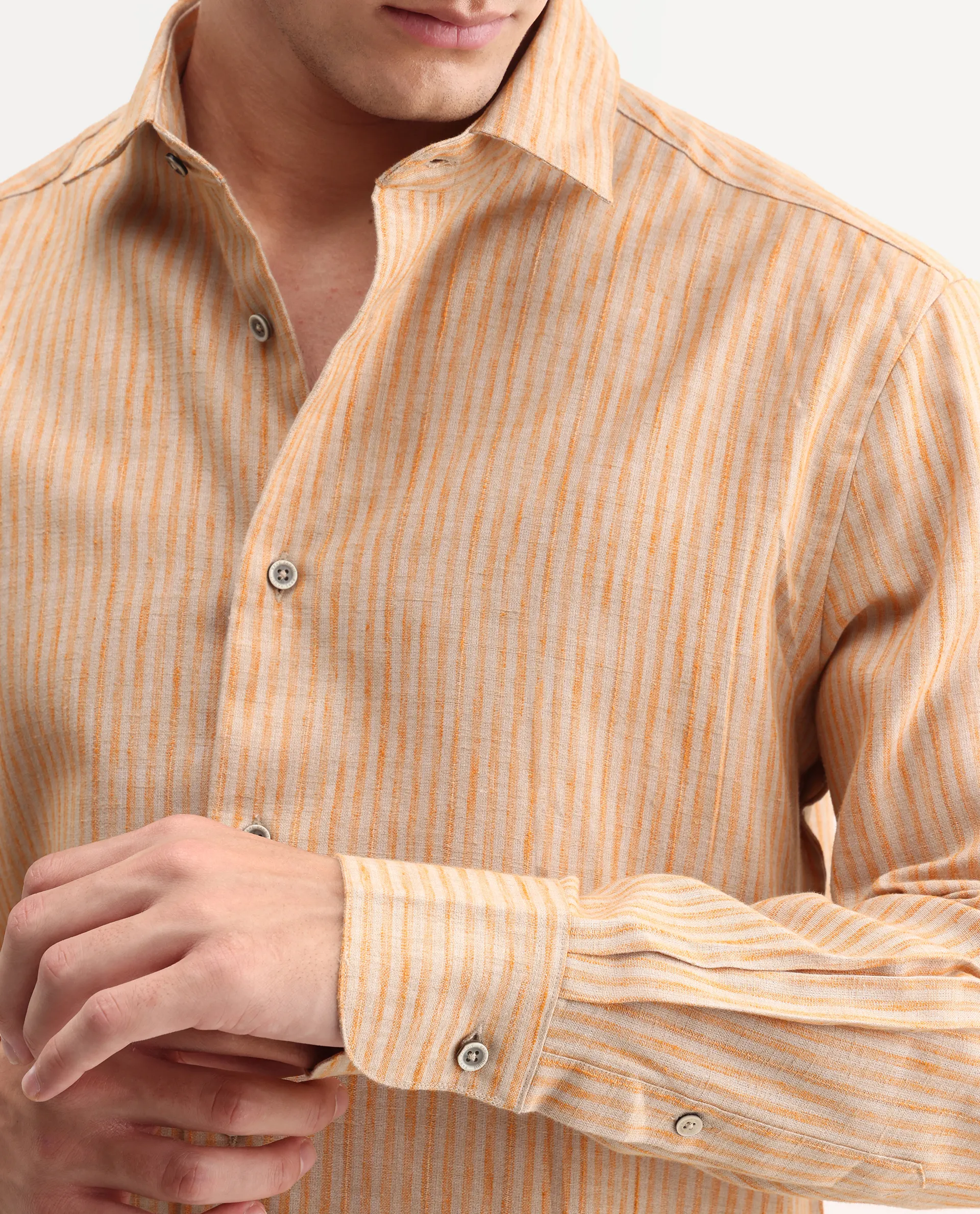 Rare Rabbit Men's Nimrod Flouroscent Orange Polyester Blend Fabric Full Sleeve Regular Fit Striped Shirt - Image 3