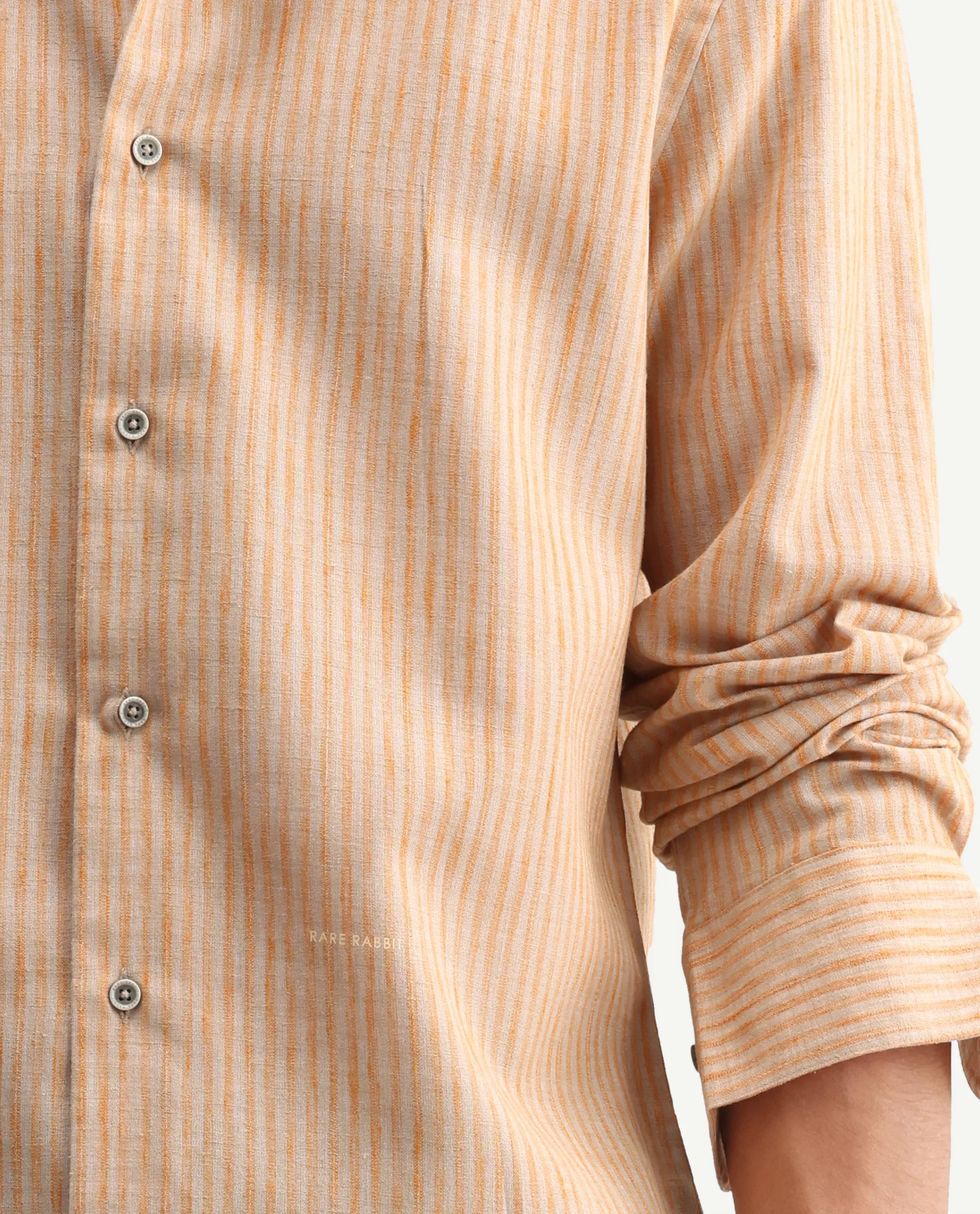 Rare Rabbit Men's Nimrod Flouroscent Orange Polyester Blend Fabric Full Sleeve Regular Fit Striped Shirt - Image 4