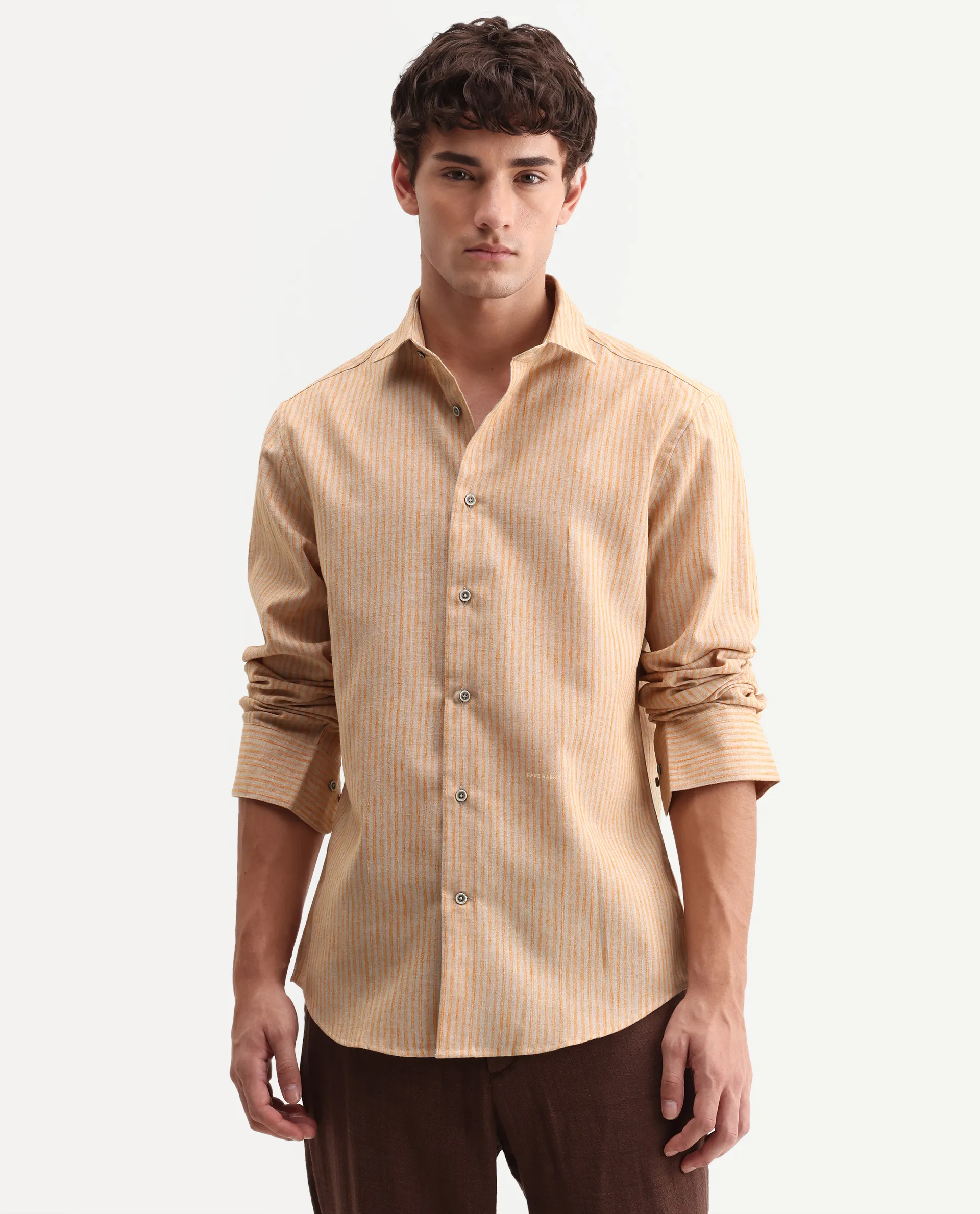 Rare Rabbit Men's Nimrod Flouroscent Orange Polyester Blend Fabric Full Sleeve Regular Fit Striped Shirt - Image 5