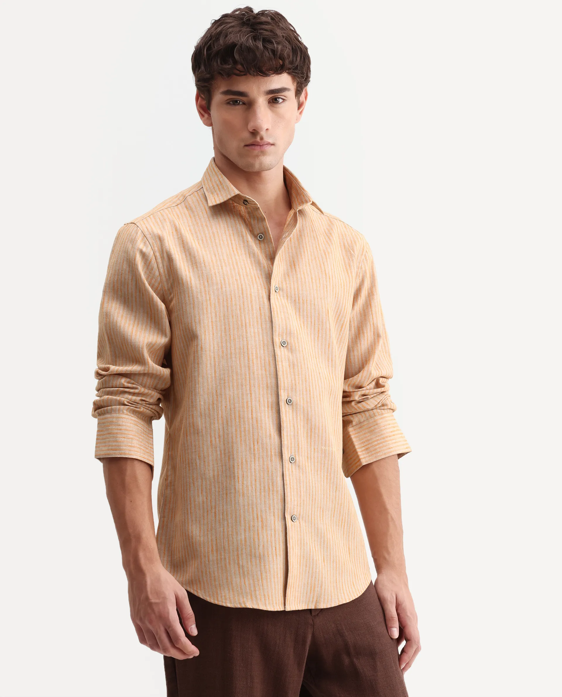 Rare Rabbit Men's Nimrod Flouroscent Orange Polyester Blend Fabric Full Sleeve Regular Fit Striped Shirt - Image 6