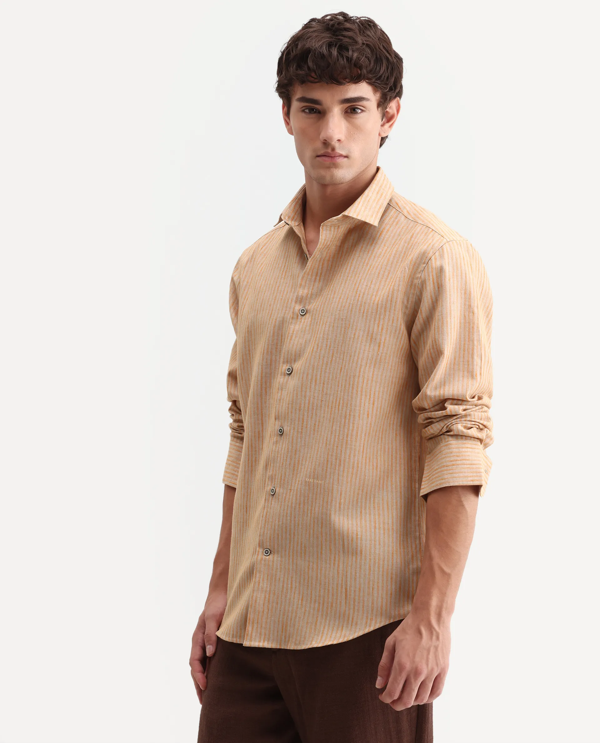 Rare Rabbit Men's Nimrod Flouroscent Orange Polyester Blend Fabric Full Sleeve Regular Fit Striped Shirt - Image 7