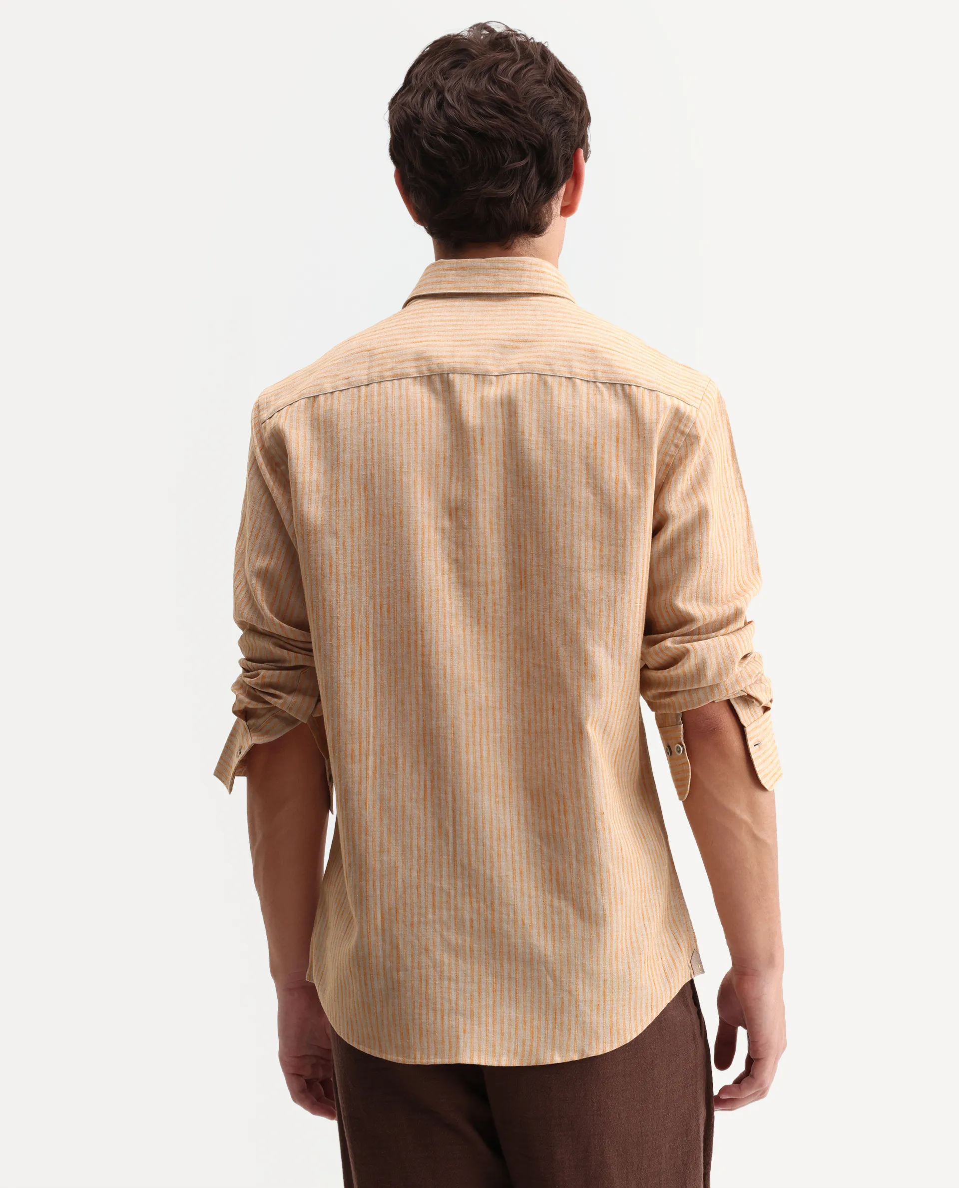 Rare Rabbit Men's Nimrod Flouroscent Orange Polyester Blend Fabric Full Sleeve Regular Fit Striped Shirt - Image 8