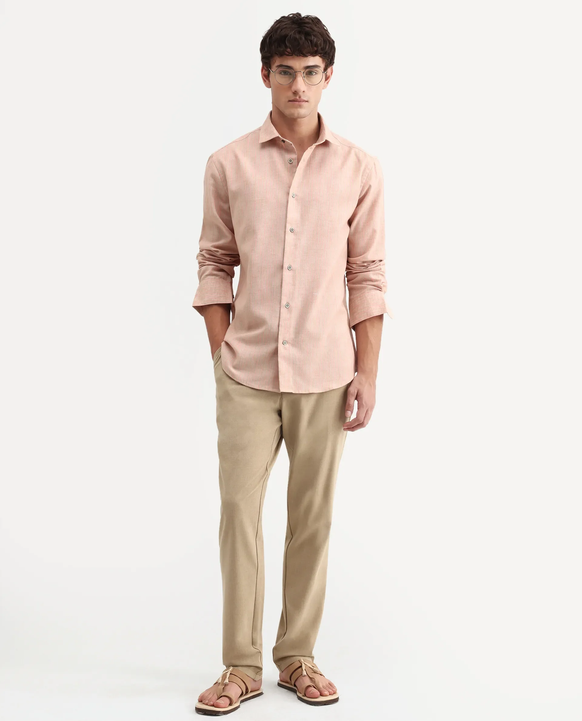Rare Rabbit Men's Nimrod Flouroscent Pink Polyester Blend Fabric Full Sleeve Regular Fit Striped Shirt - Image 2
