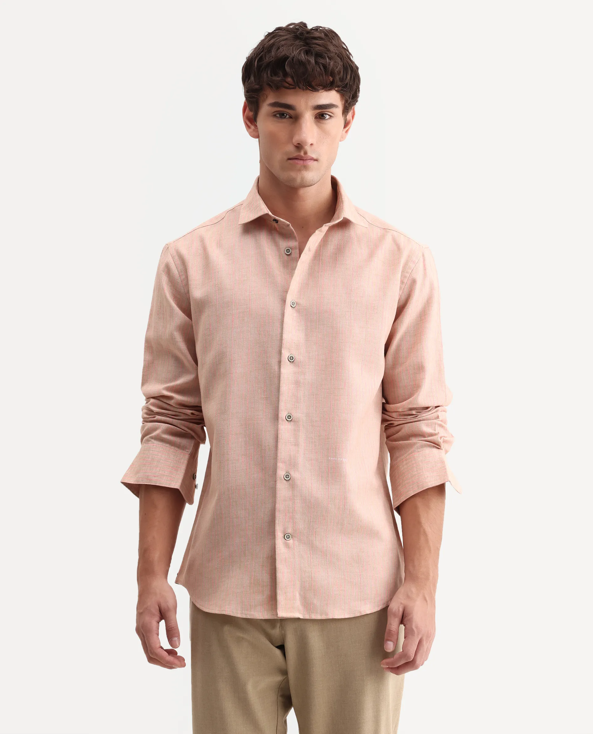 Rare Rabbit Men's Nimrod Flouroscent Pink Polyester Blend Fabric Full Sleeve Regular Fit Striped Shirt - Image 4
