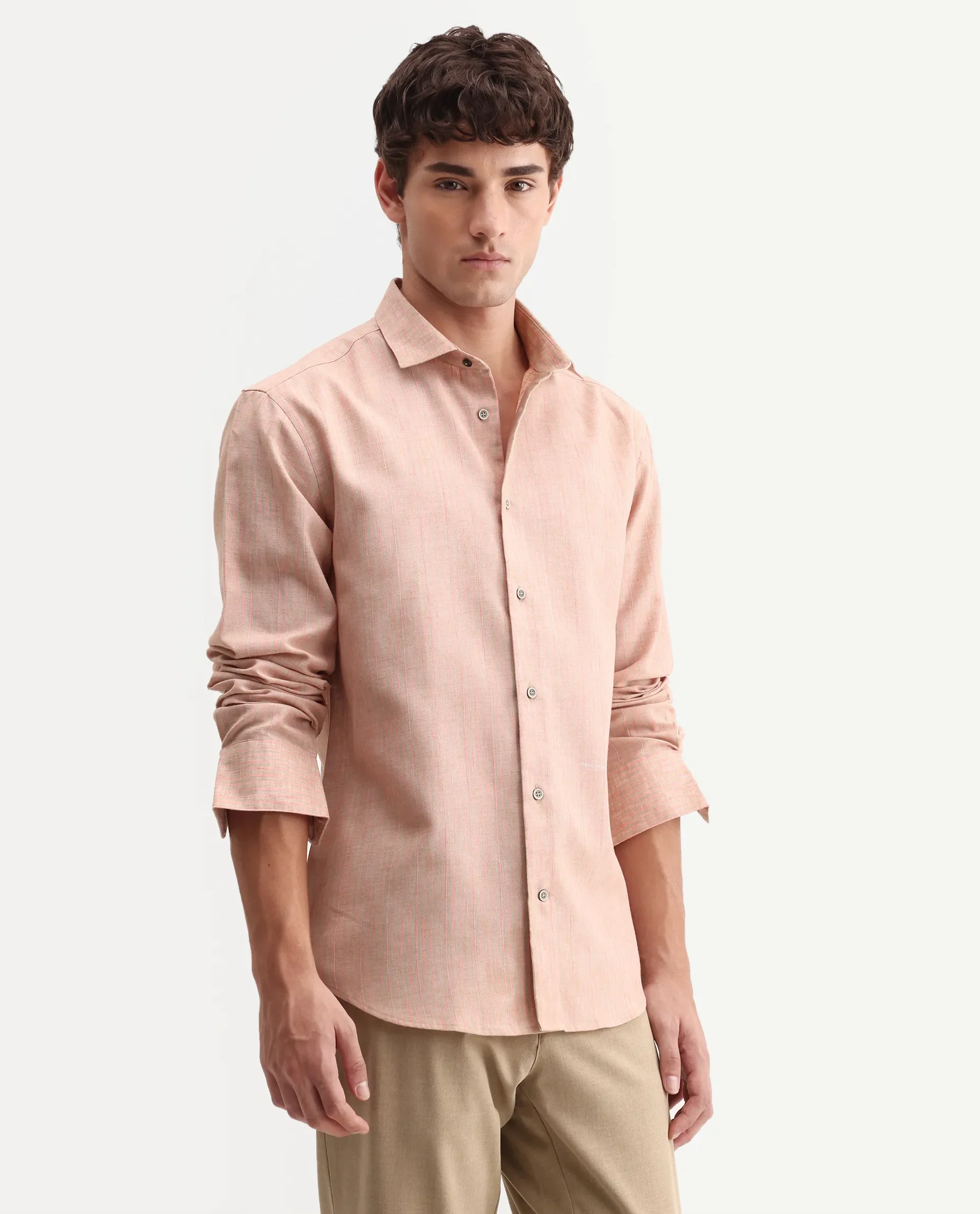 Rare Rabbit Men's Nimrod Flouroscent Pink Polyester Blend Fabric Full Sleeve Regular Fit Striped Shirt - Image 5