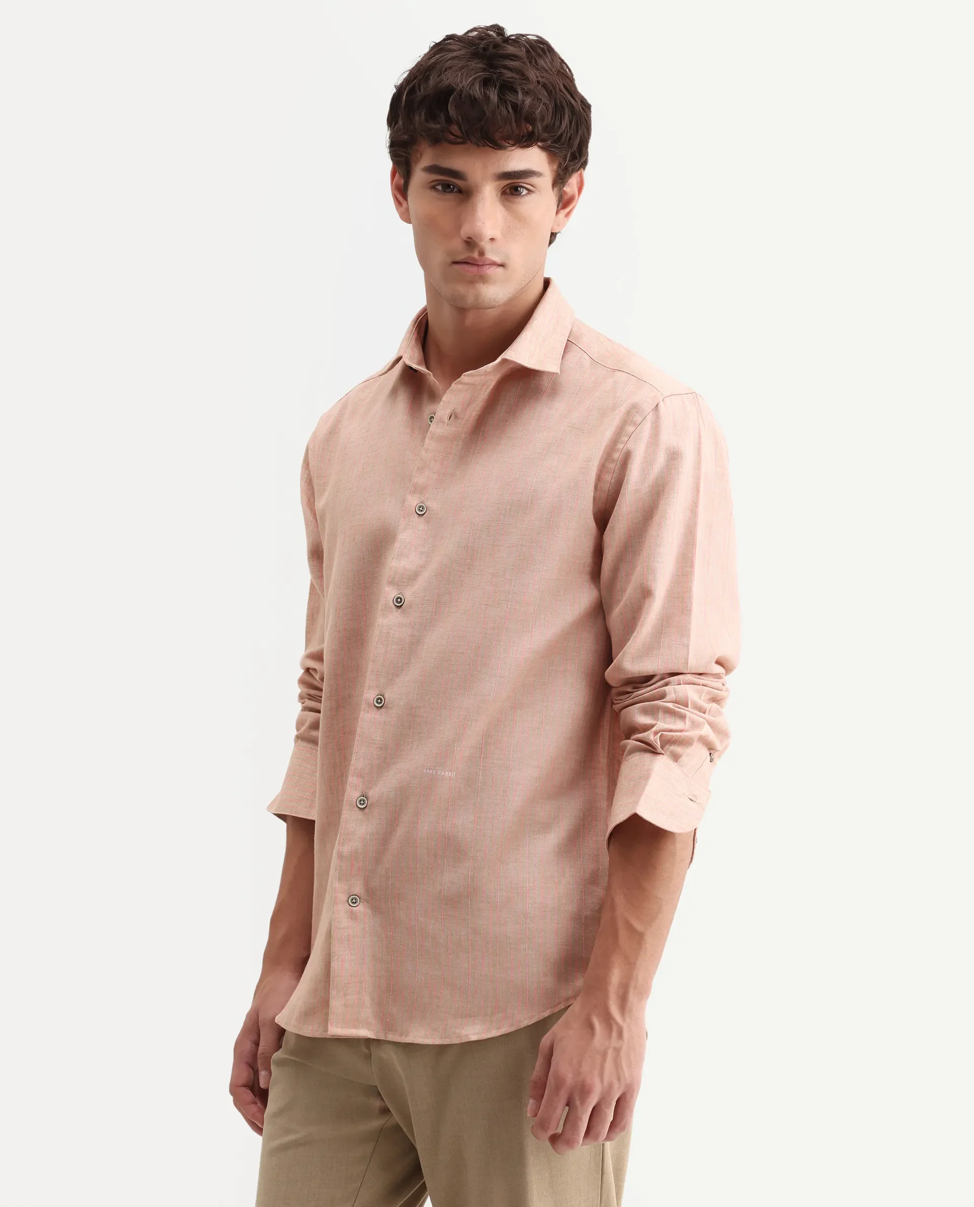 Rare Rabbit Men's Nimrod Flouroscent Pink Polyester Blend Fabric Full Sleeve Regular Fit Striped Shirt - Image 6