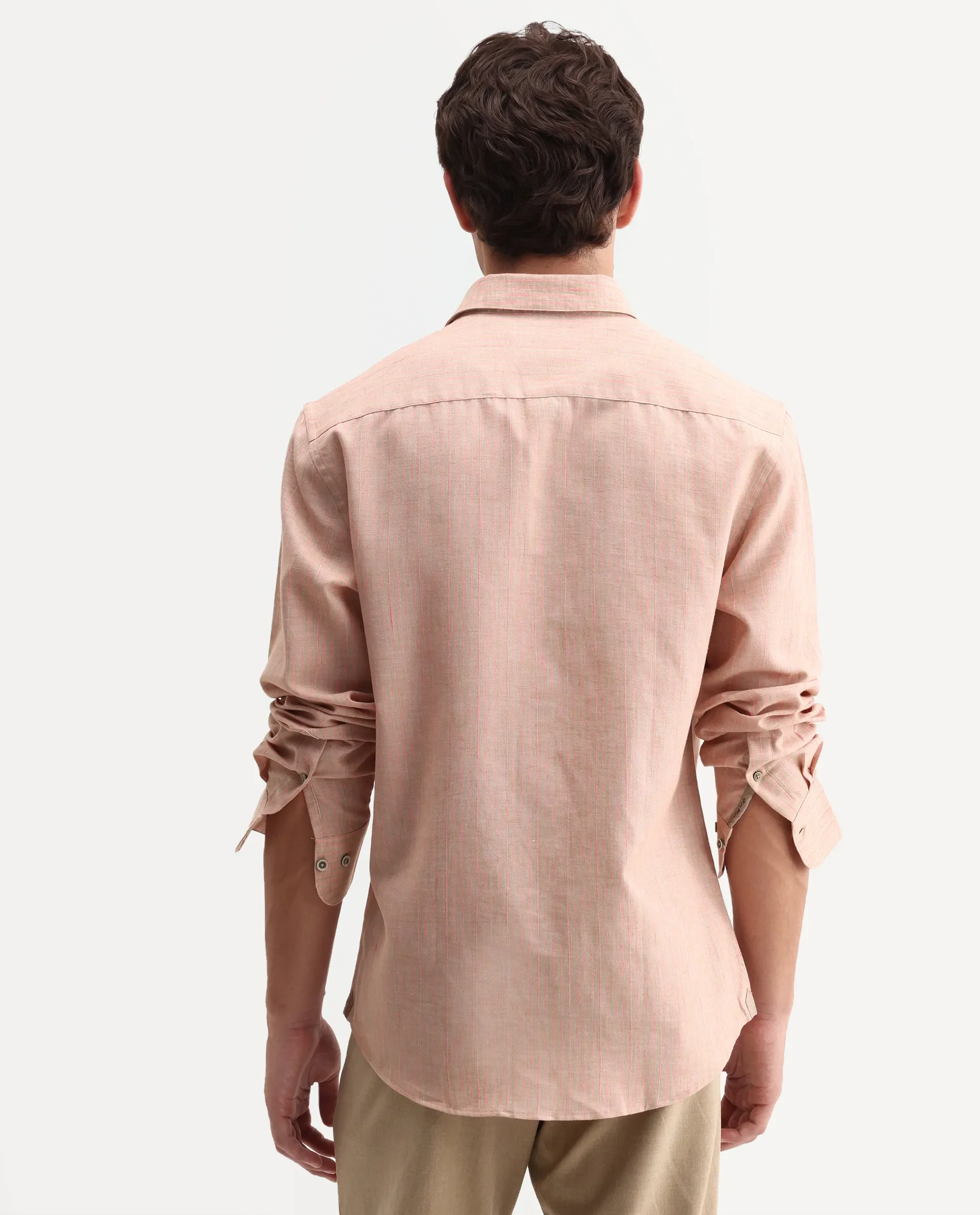 Rare Rabbit Men's Nimrod Flouroscent Pink Polyester Blend Fabric Full Sleeve Regular Fit Striped Shirt - Image 7