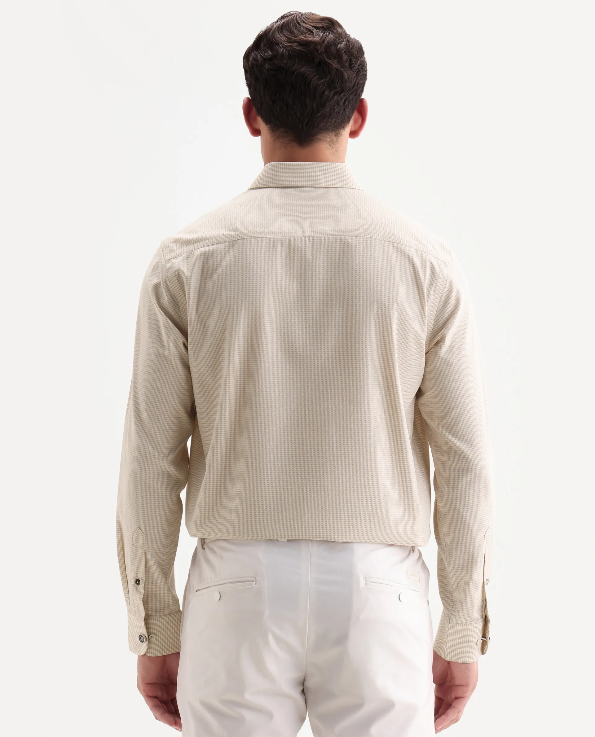 Rare Rabbit Men's Ning Light Beige Cotton Full Sleeve Spread Collar Regular Fit Geometric Shirt - Image 7