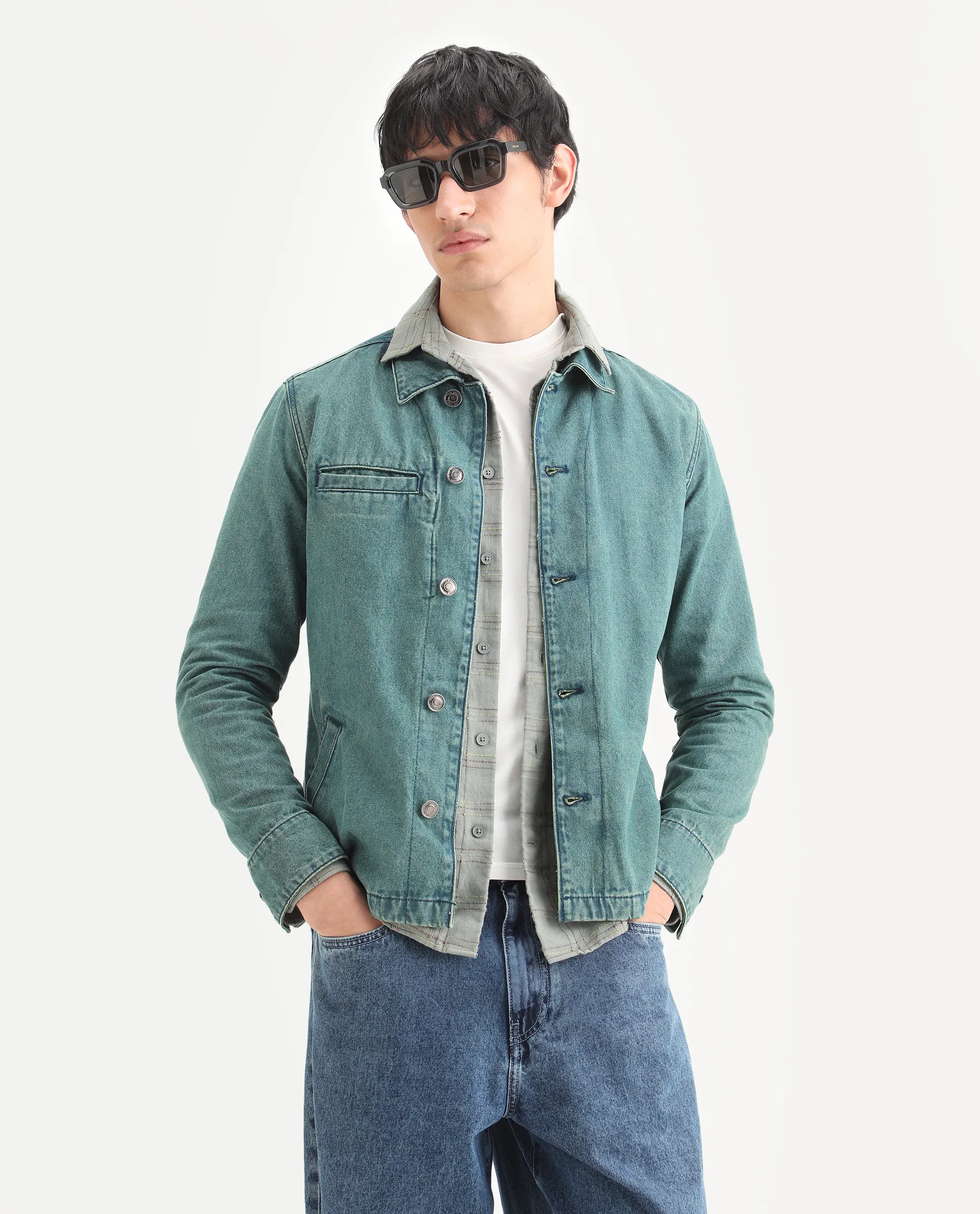 Rare Rabbit Men's Nio Green Cotton Plain Regular Fit Full Sleeve Spread Collar Jacket - Image 3