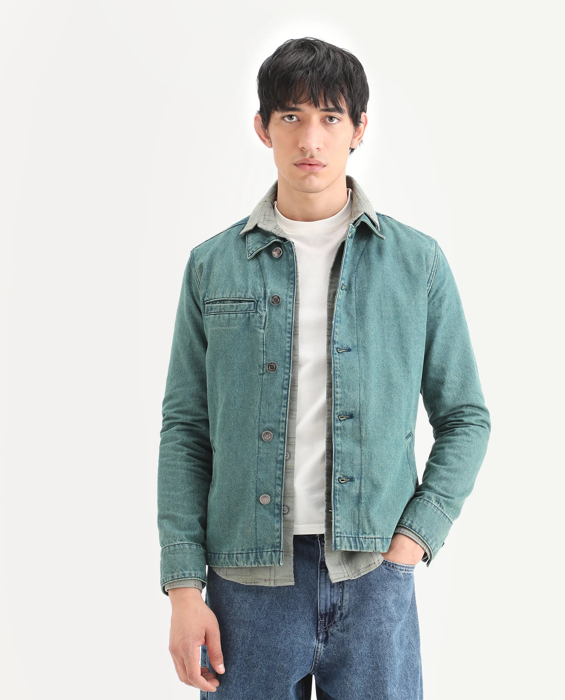 Rare Rabbit Men's Nio Green Cotton Plain Regular Fit Full Sleeve Spread Collar Jacket - Image 4