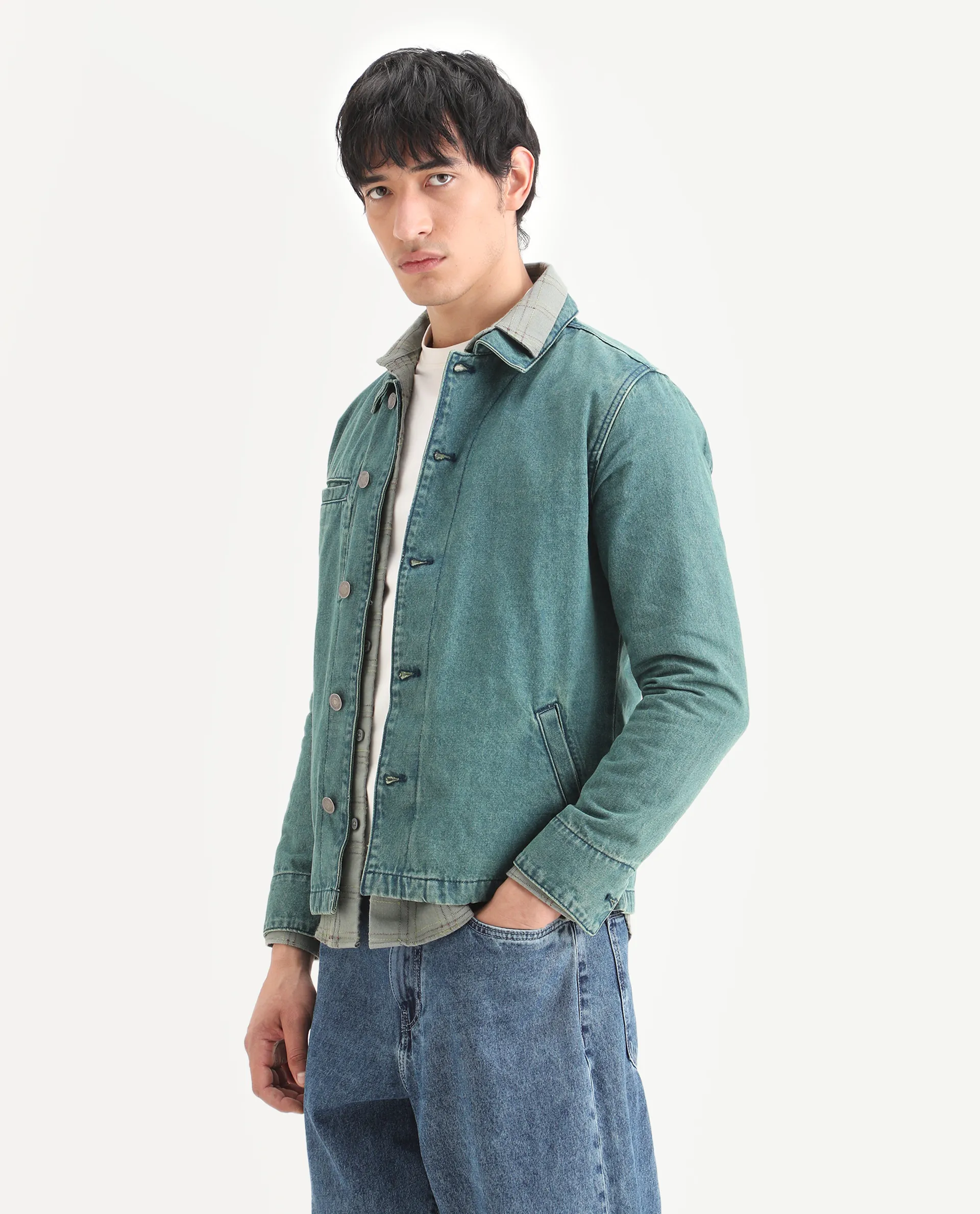 Rare Rabbit Men's Nio Green Cotton Plain Regular Fit Full Sleeve Spread Collar Jacket - Image 5