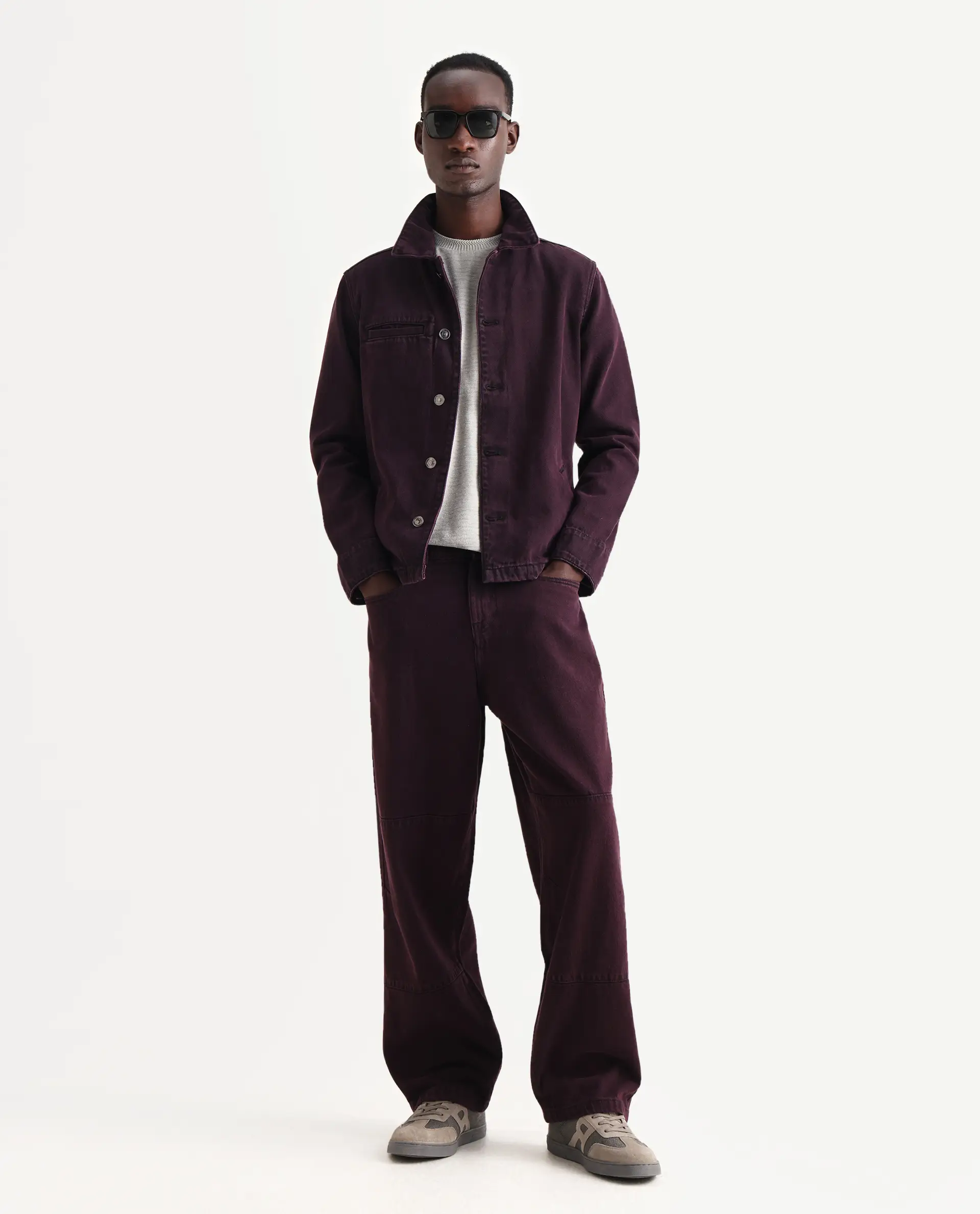 Rare Rabbit Men's Nio Dark Purple Cotton Plain Regular Fit Full Sleeve Spread Collar Jacket - Image 2