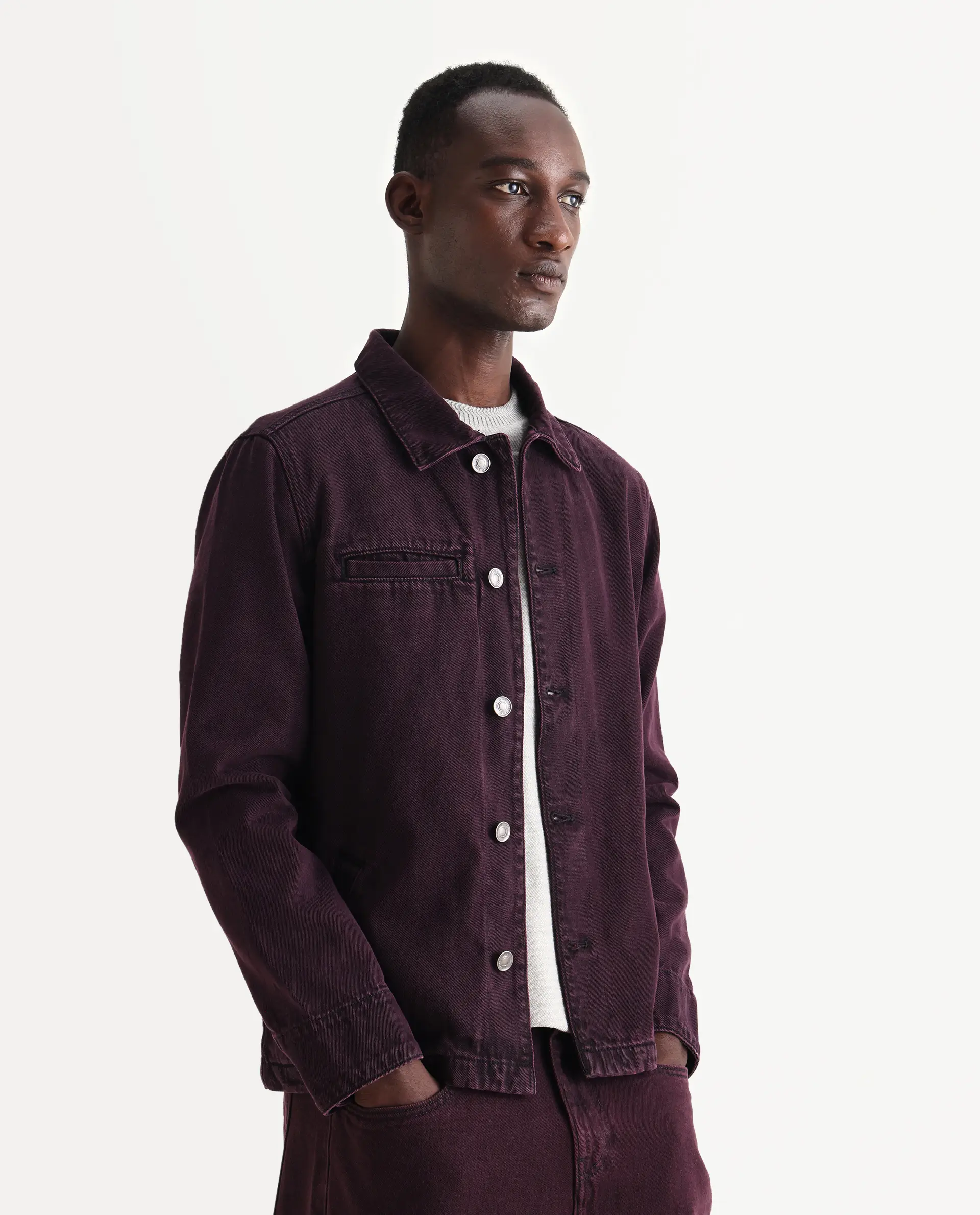 Rare Rabbit Men's Nio Dark Purple Cotton Plain Regular Fit Full Sleeve Spread Collar Jacket - Image 5