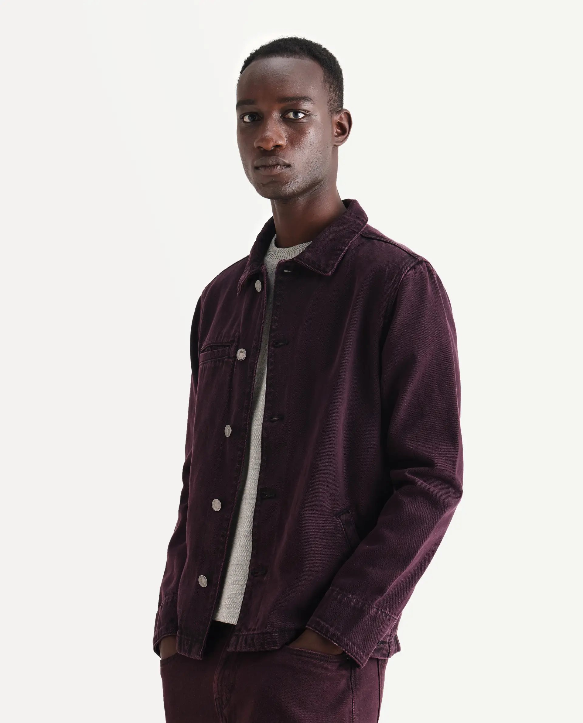 Rare Rabbit Men's Nio Dark Purple Cotton Plain Regular Fit Full Sleeve Spread Collar Jacket - Image 6