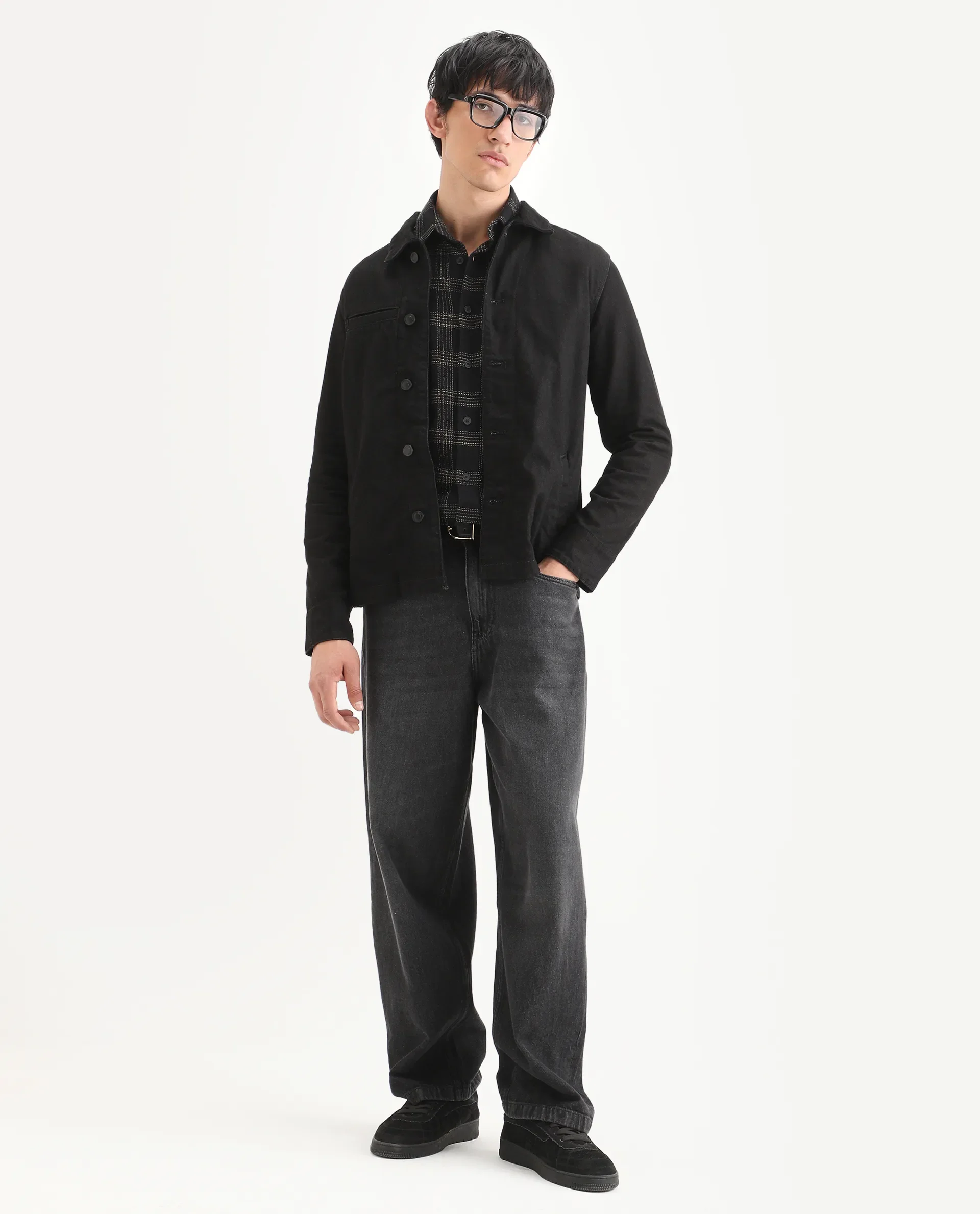 Rare Rabbit Men's Nio Black Cotton Plain Regular Fit Full Sleeve Spread Collar Jacket - Image 2