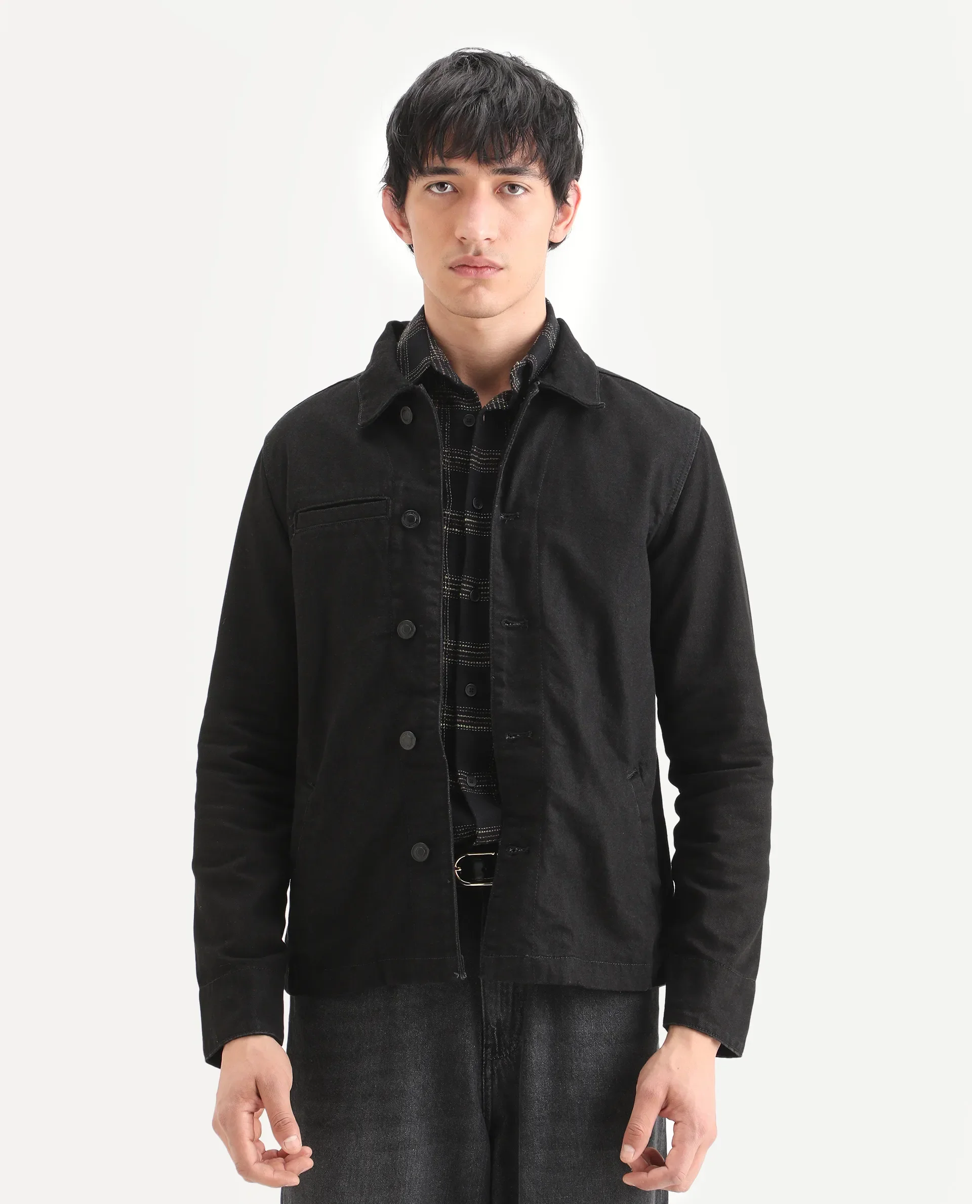 Rare Rabbit Men's Nio Black Cotton Plain Regular Fit Full Sleeve Spread Collar Jacket - Image 3