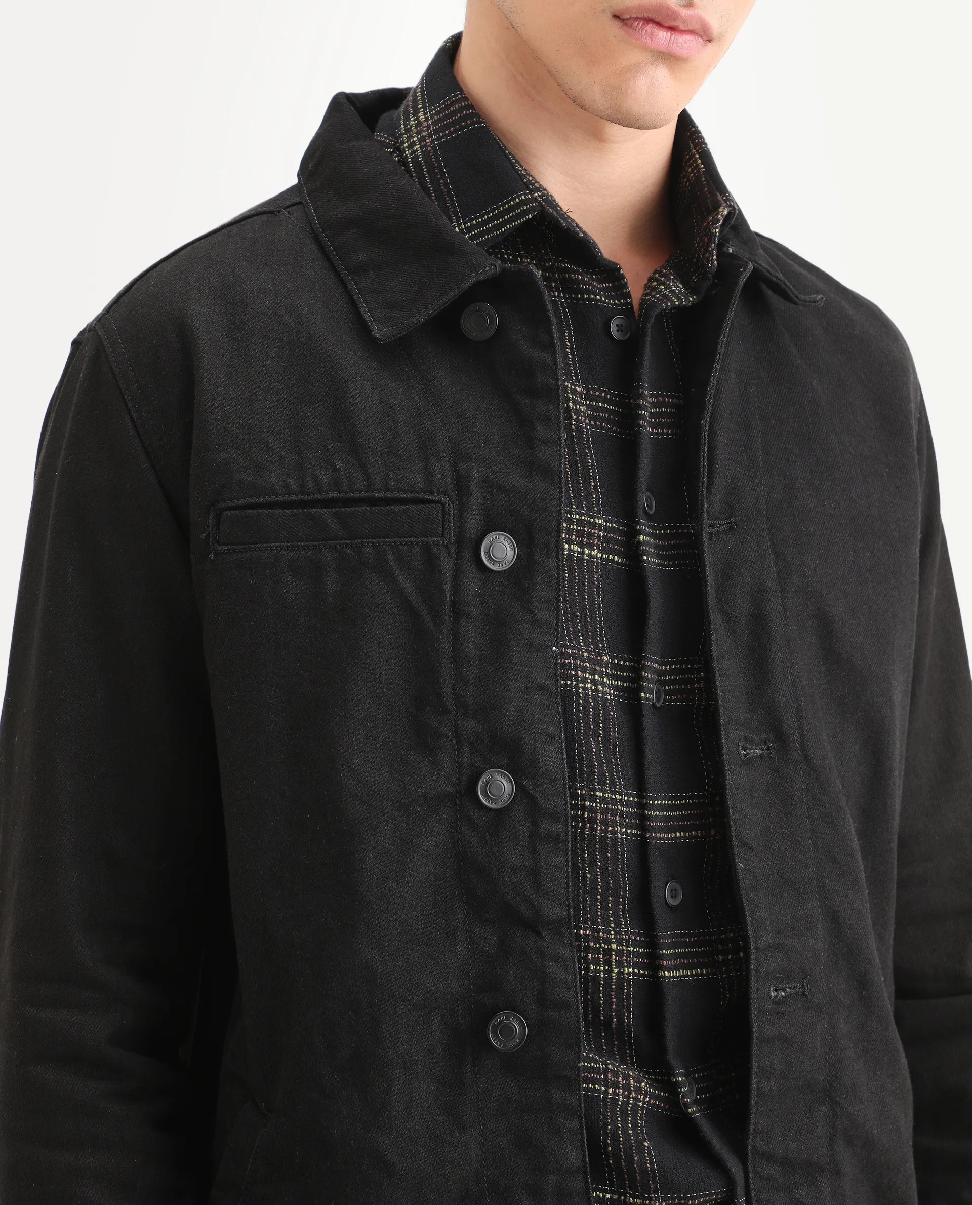 Rare Rabbit Men's Nio Black Cotton Plain Regular Fit Full Sleeve Spread Collar Jacket - Image 4