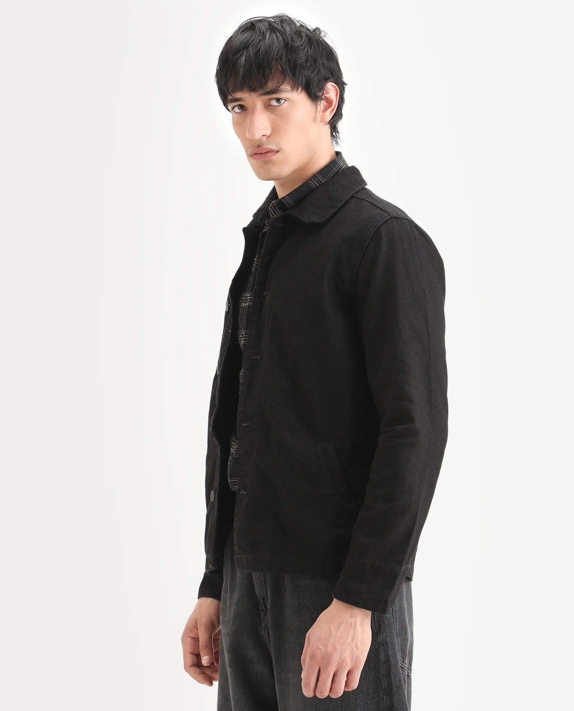 Rare Rabbit Men's Nio Black Cotton Plain Regular Fit Full Sleeve Spread Collar Jacket - Image 6