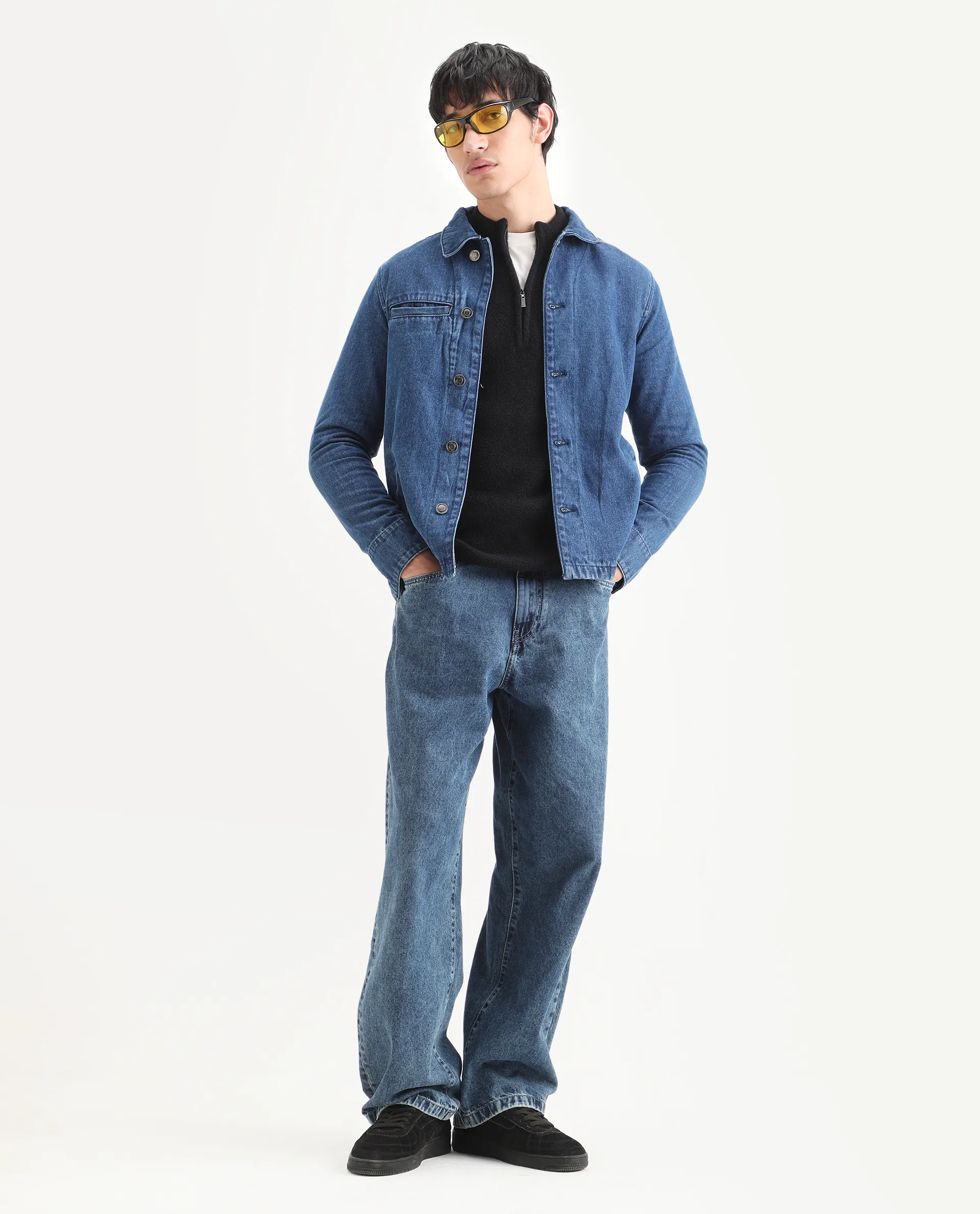 Rare Rabbit Men's Nio Blue Cotton Plain Regular Fit Full Sleeve Spread Collar Jacket - Image 2