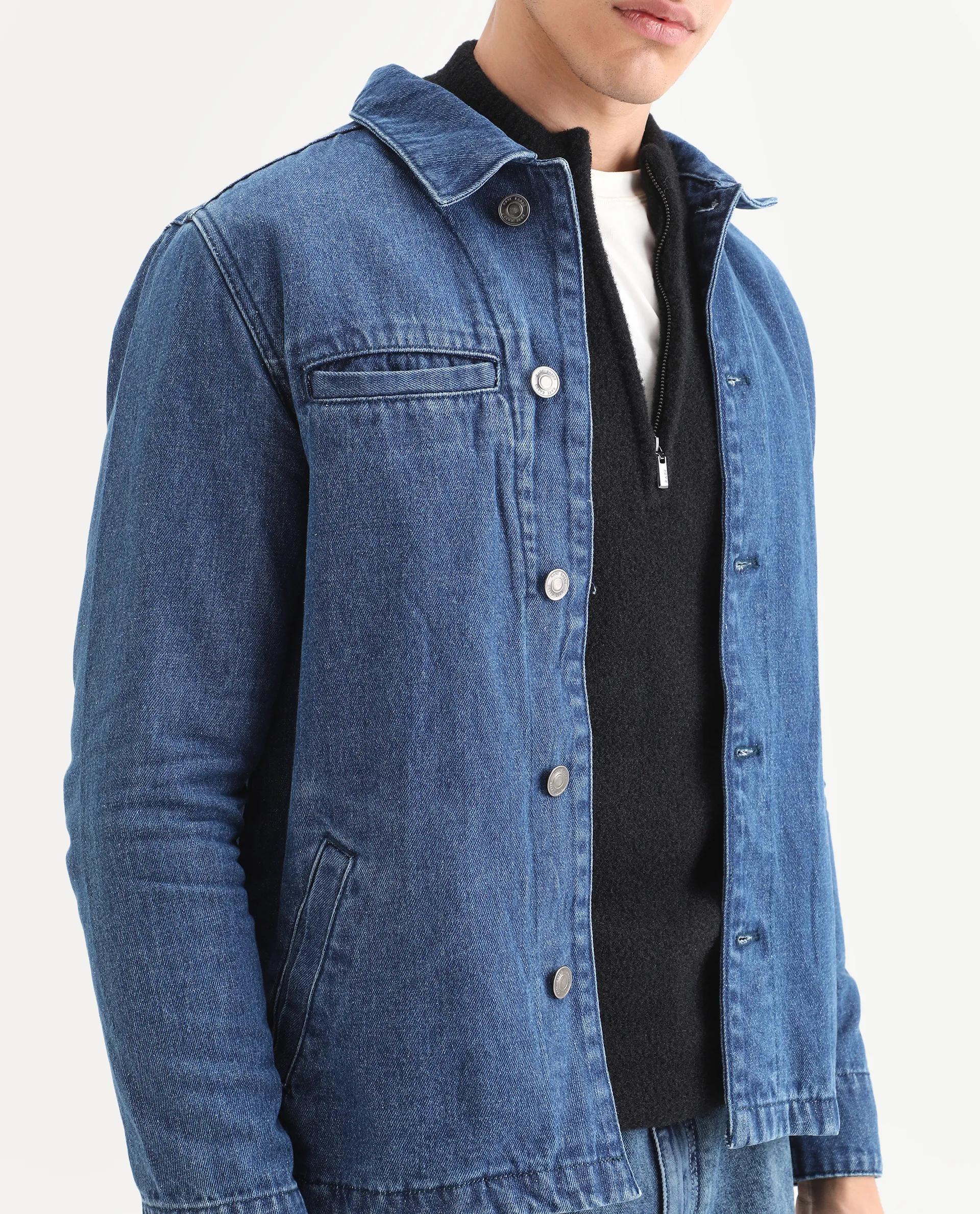Rare Rabbit Men's Nio Blue Cotton Plain Regular Fit Full Sleeve Spread Collar Jacket - Image 4