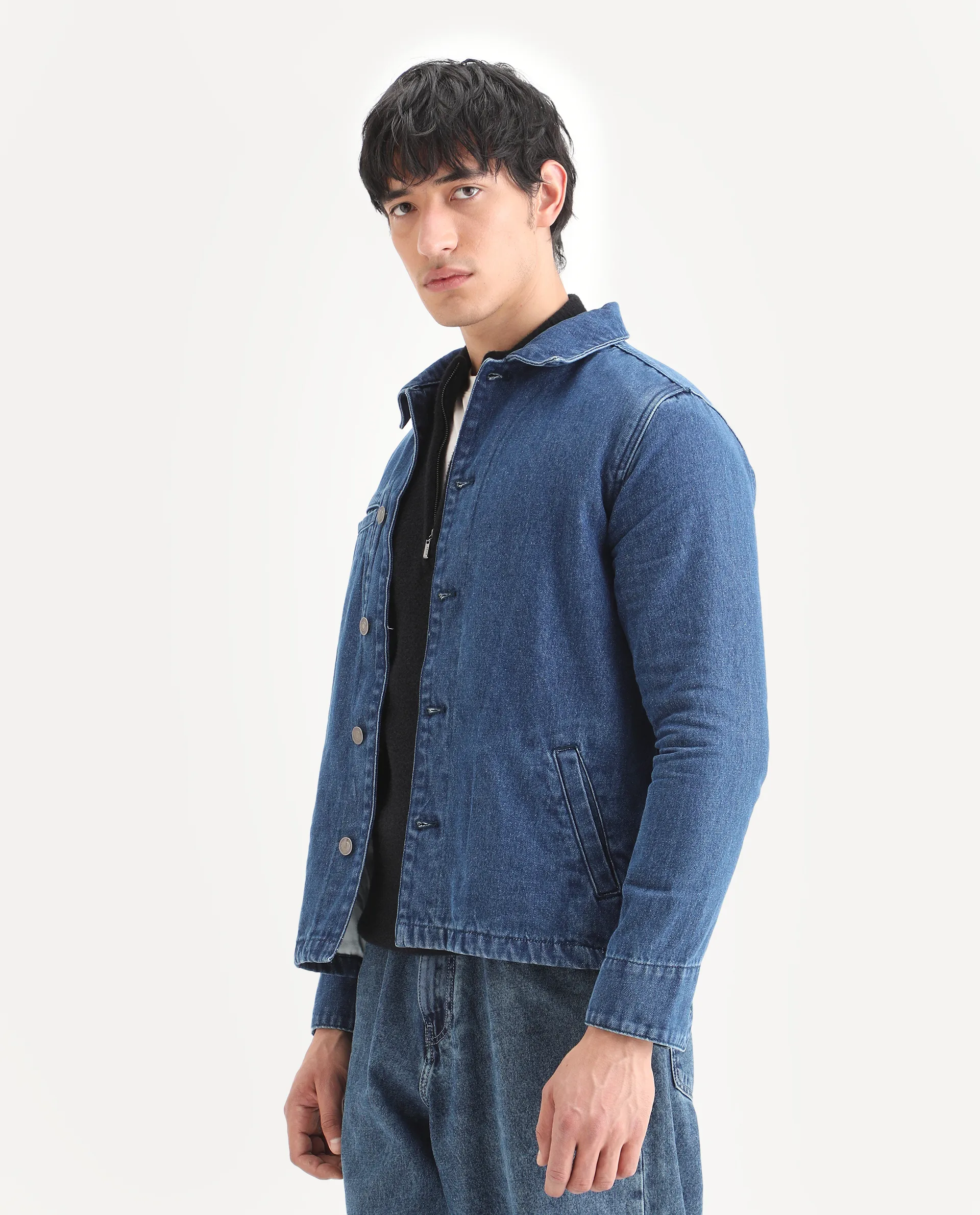 Rare Rabbit Men's Nio Blue Cotton Plain Regular Fit Full Sleeve Spread Collar Jacket - Image 5