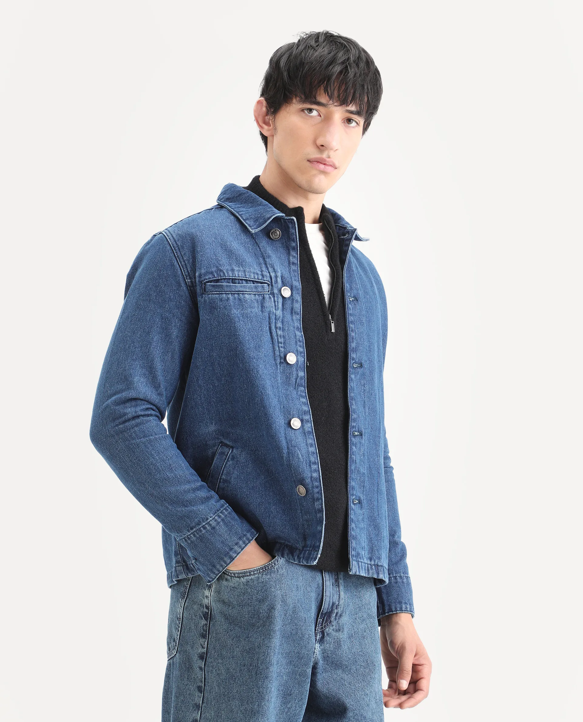 Rare Rabbit Men's Nio Blue Cotton Plain Regular Fit Full Sleeve Spread Collar Jacket - Image 6