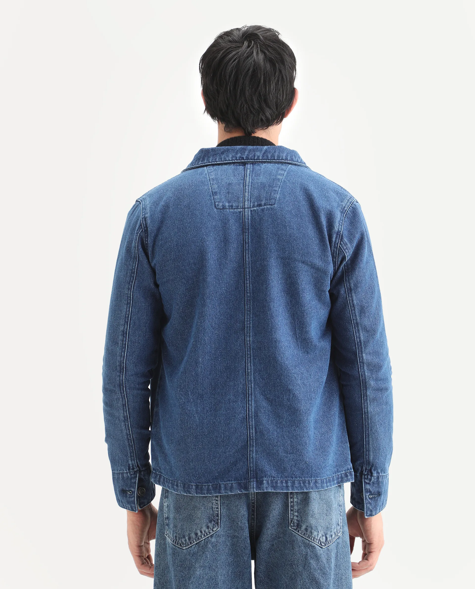 Rare Rabbit Men's Nio Blue Cotton Plain Regular Fit Full Sleeve Spread Collar Jacket - Image 7