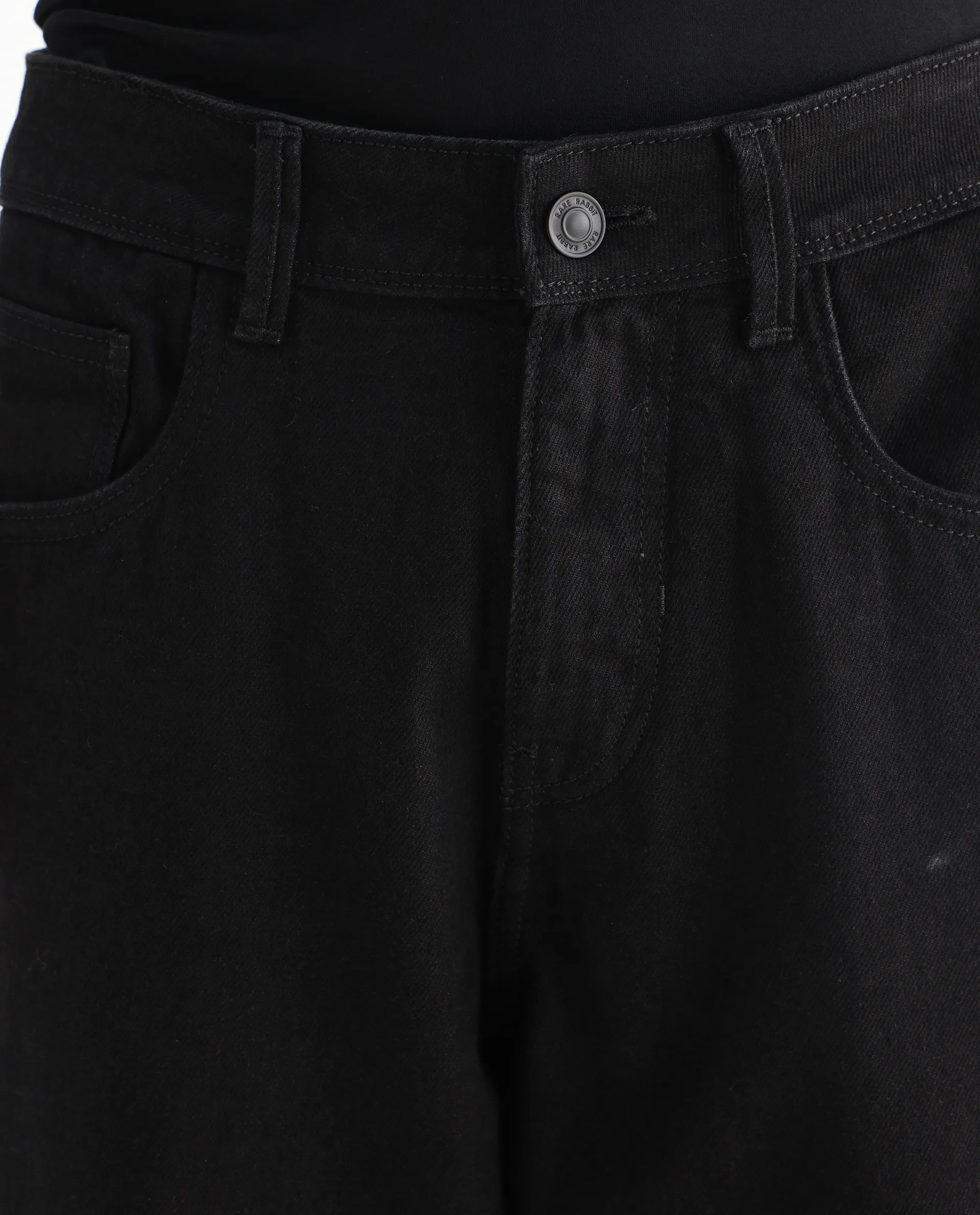 Rare Rabbit Men's Niot Black Cotton Plain Baggy Fit Jeans - Image 6
