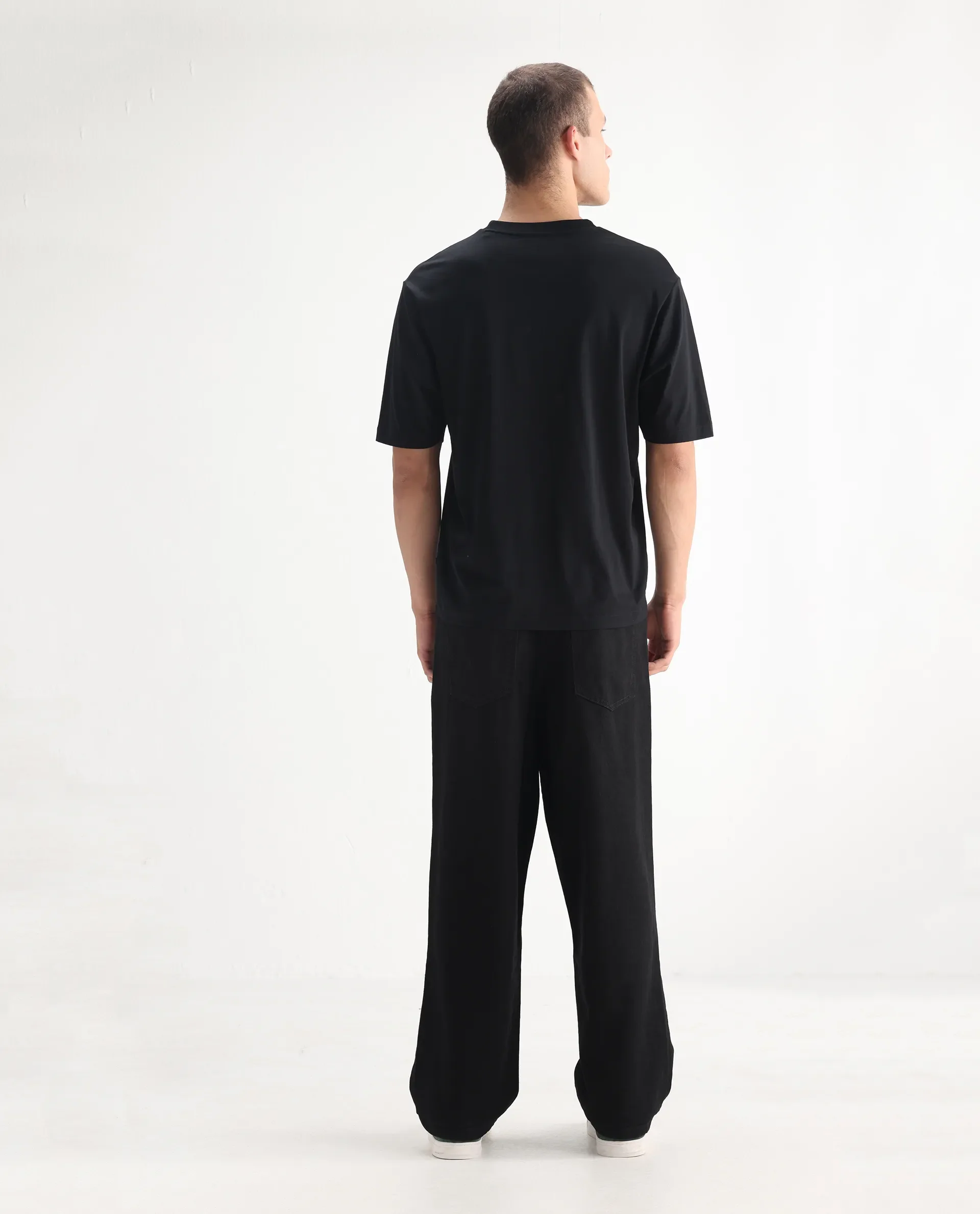 Rare Rabbit Men's Niot Black Cotton Plain Baggy Fit Jeans - Image 9