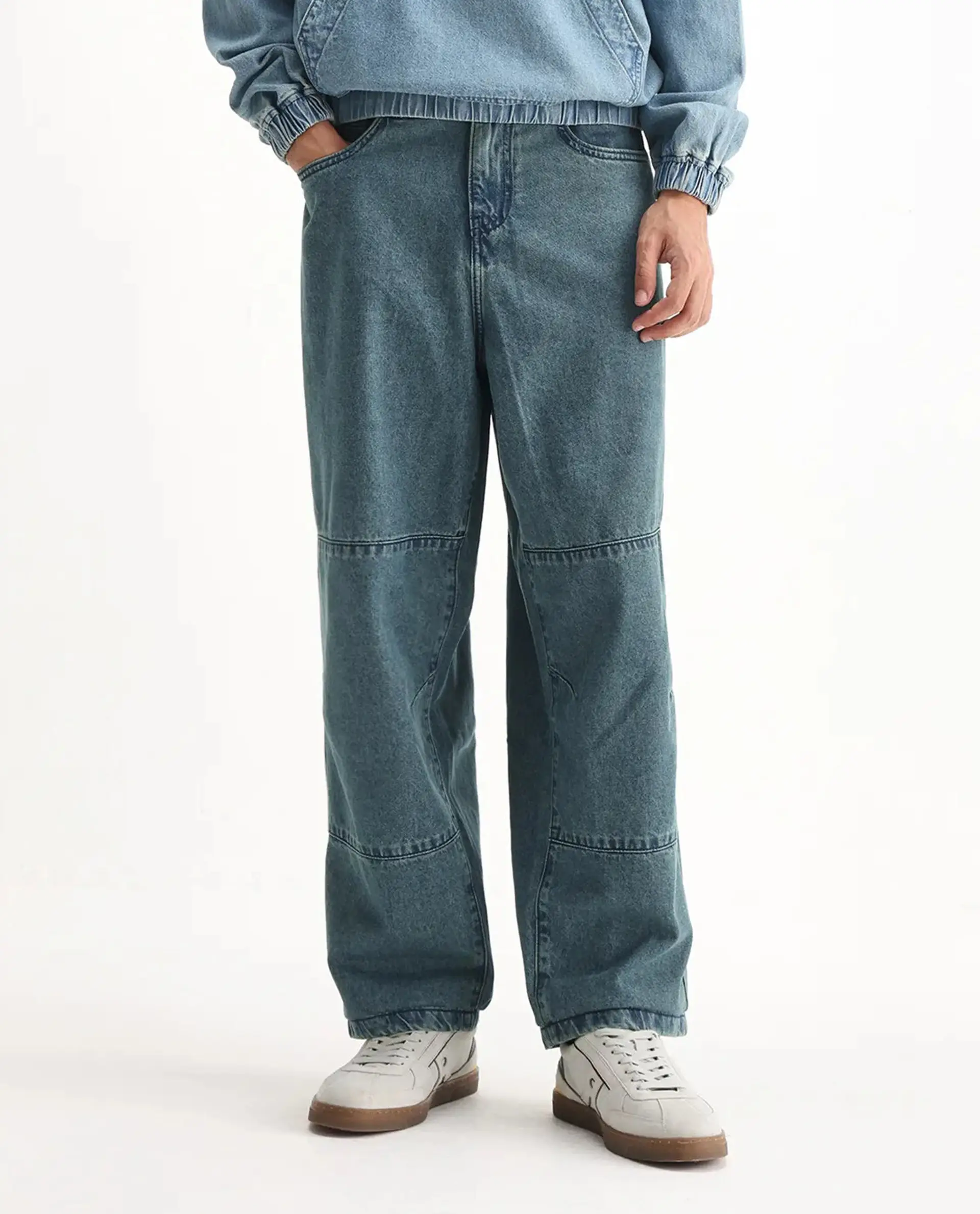 Rare Rabbit Men's Niok Green Cotton Plain Baggy Fit Jeans - Image 10