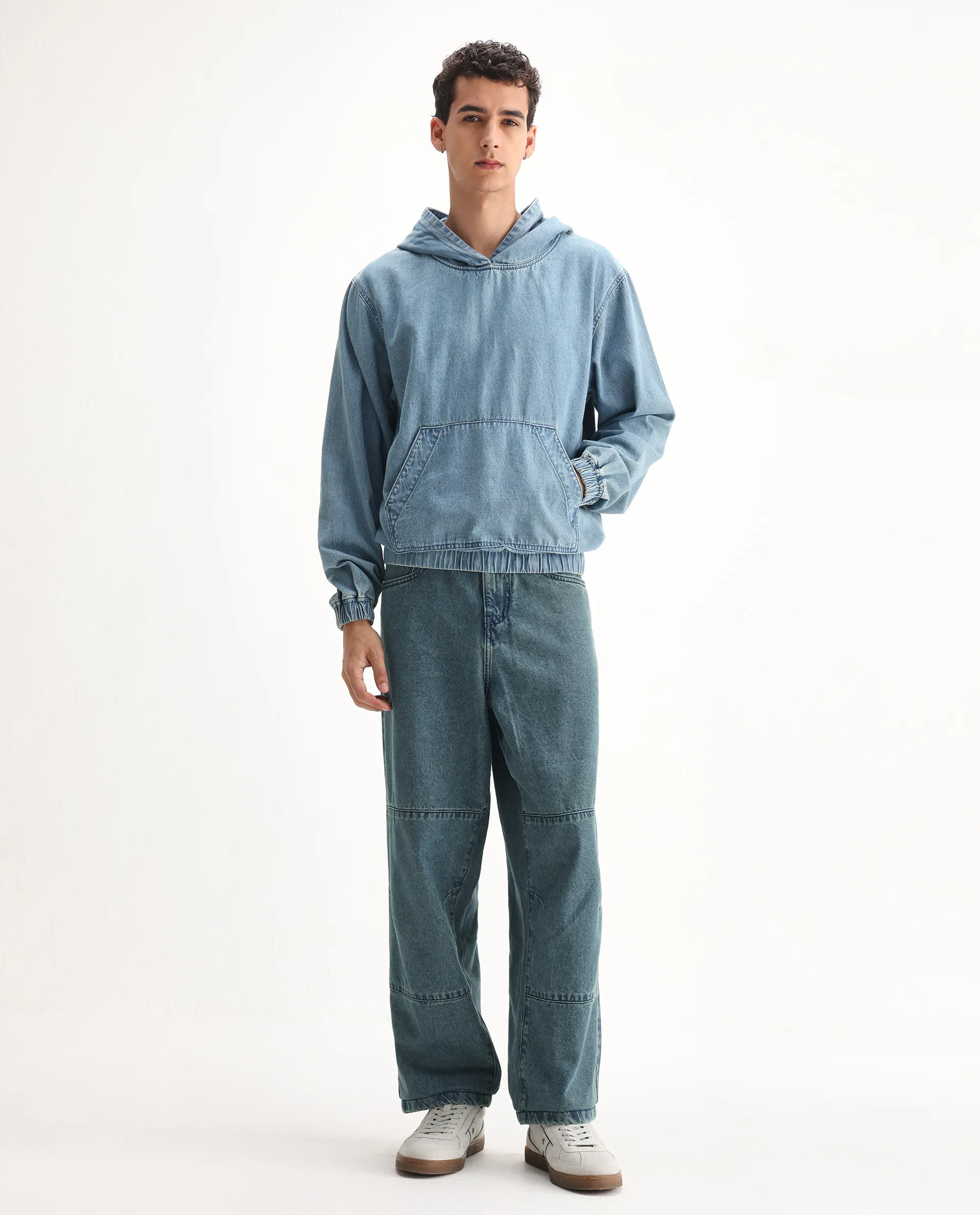 Rare Rabbit Men's Niok Green Cotton Plain Baggy Fit Jeans - Image 4