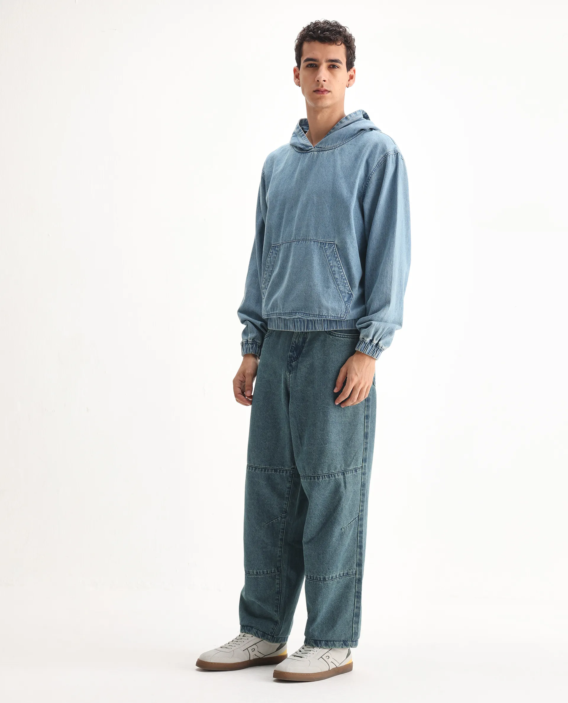 Rare Rabbit Men's Niok Green Cotton Plain Baggy Fit Jeans - Image 5
