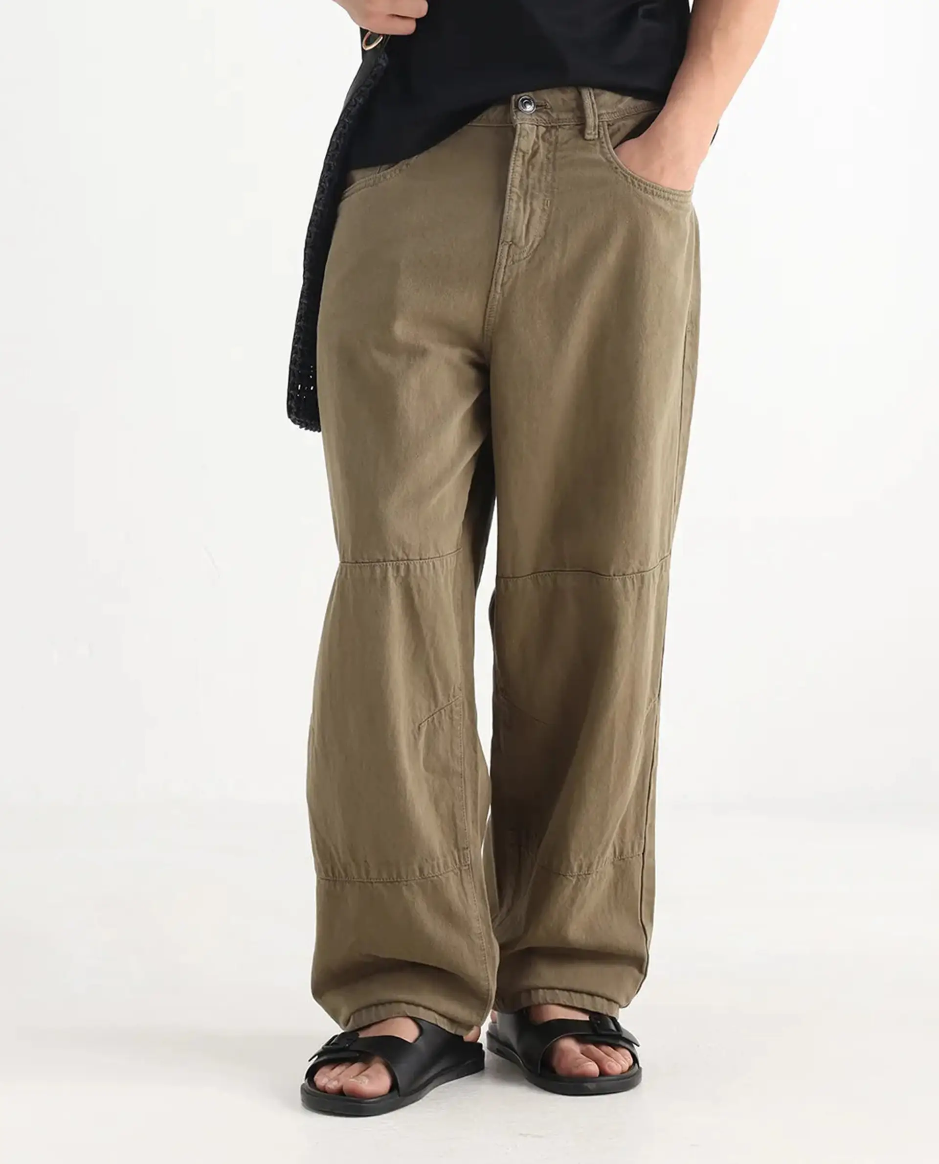 Rare Rabbit Men's Niot Khaki Cotton Plain Baggy Fit Jeans - Image 10