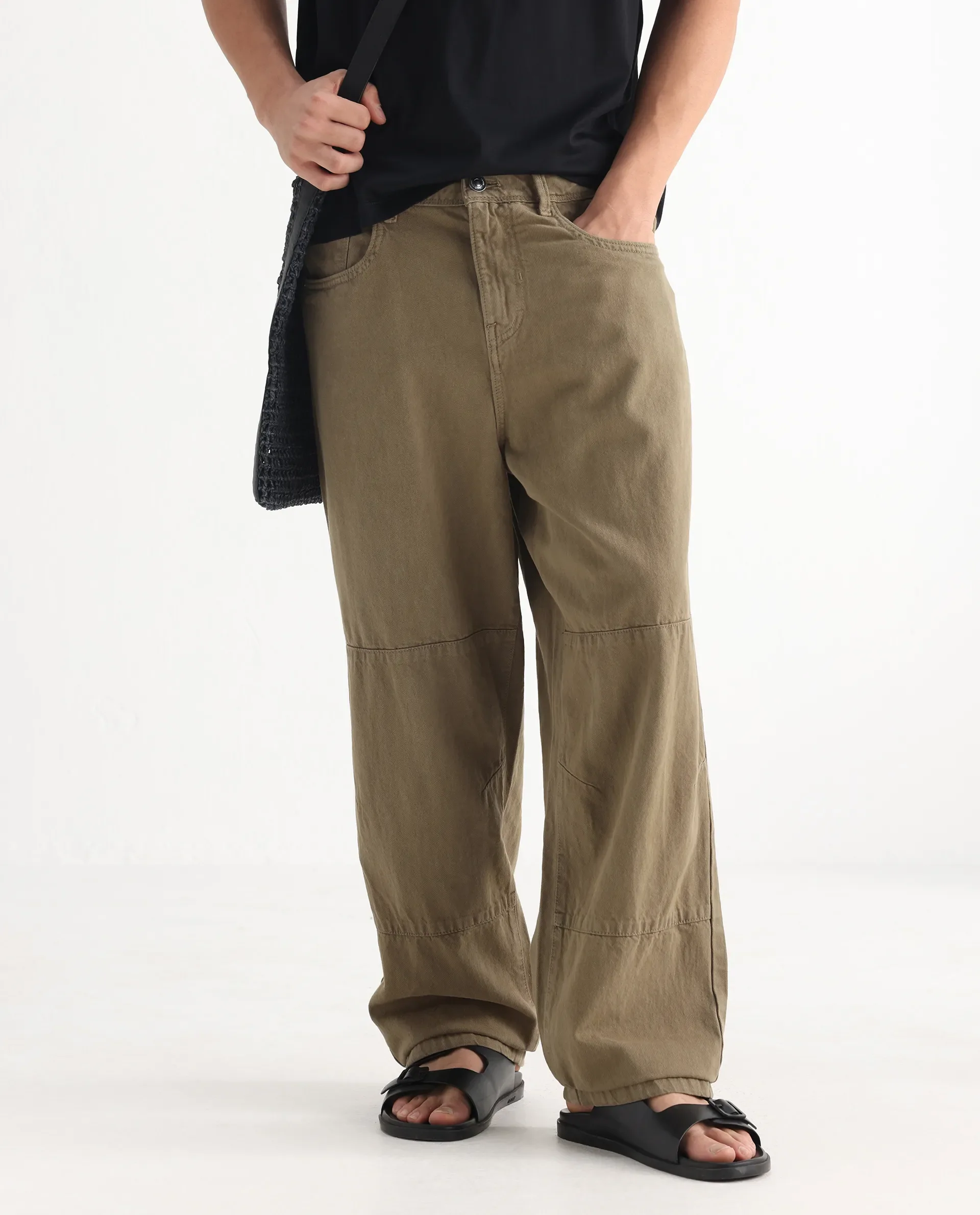 Rare Rabbit Men's Niot Khaki Cotton Plain Baggy Fit Jeans - Image 2